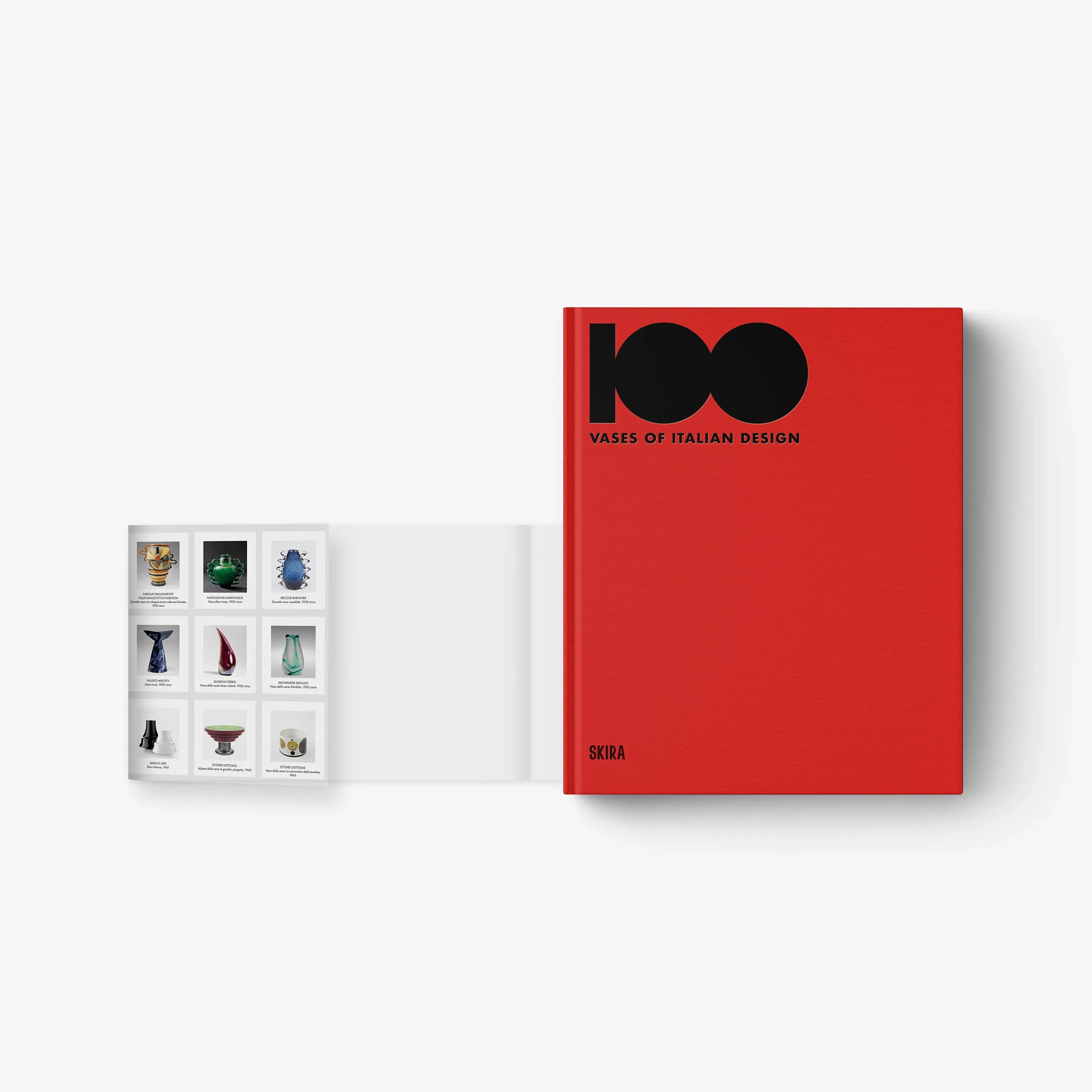 Red design book cover with black logo and 'Vases of Italian Design' text