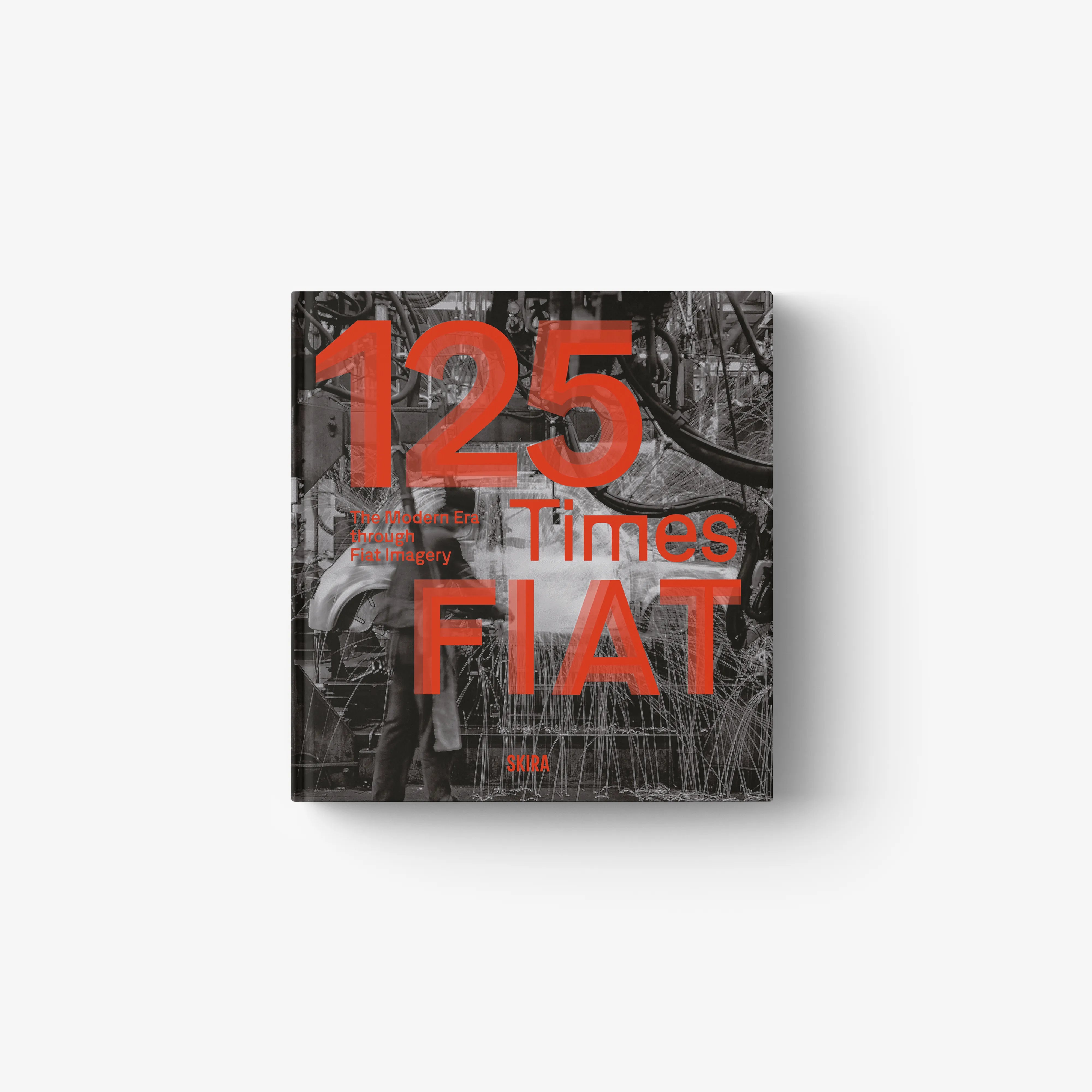 Hardcover photo book by Skira Arte, 125 Times Fiat, with archive photographs and documents in black and red