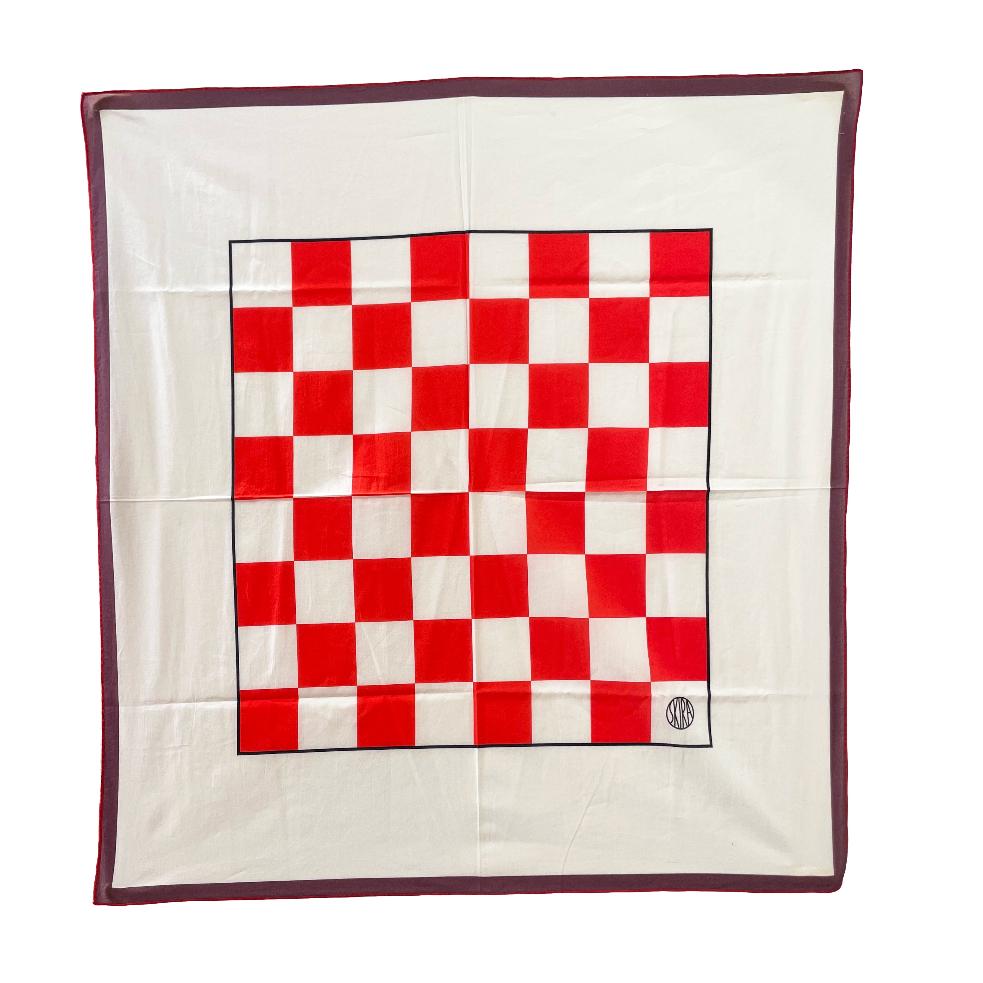 Skira red-and-white checker scarf with maroon edge border