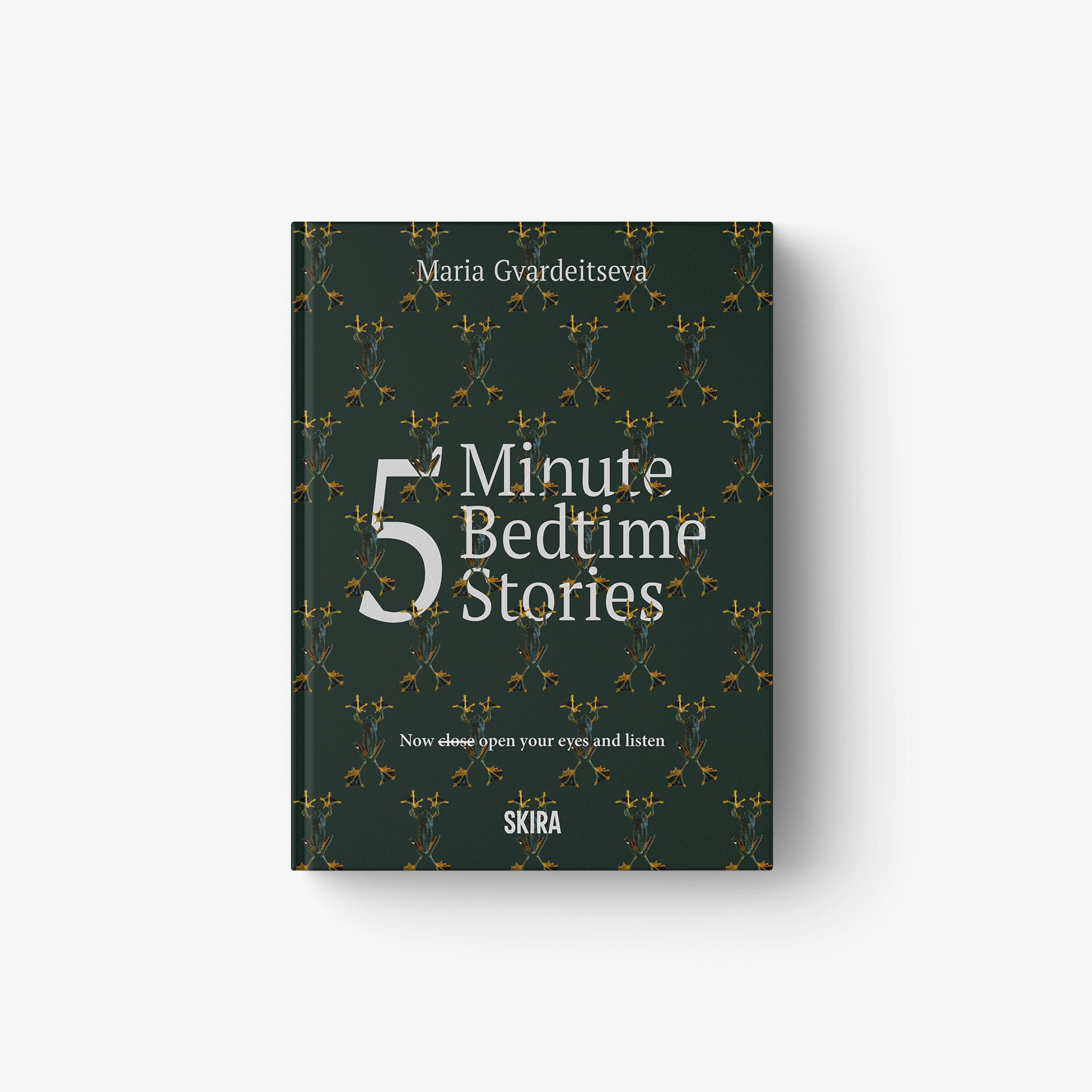 Dark green 5-Minute Bedtime Stories book with gold floral pattern cover
