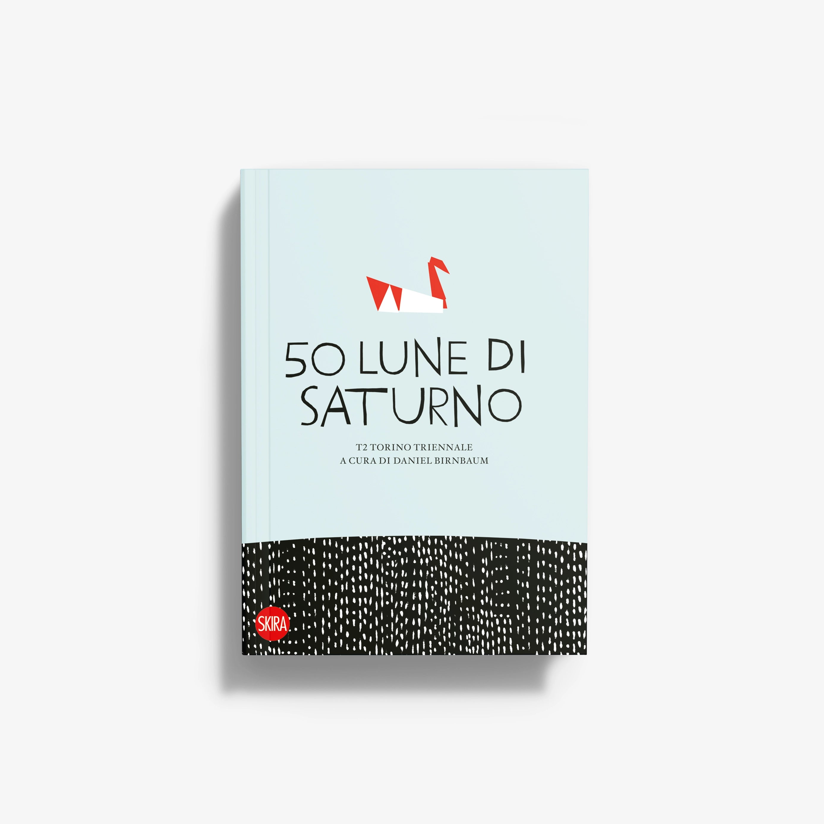Book cover with light blue and black patterned bottom, red rocket logo and title