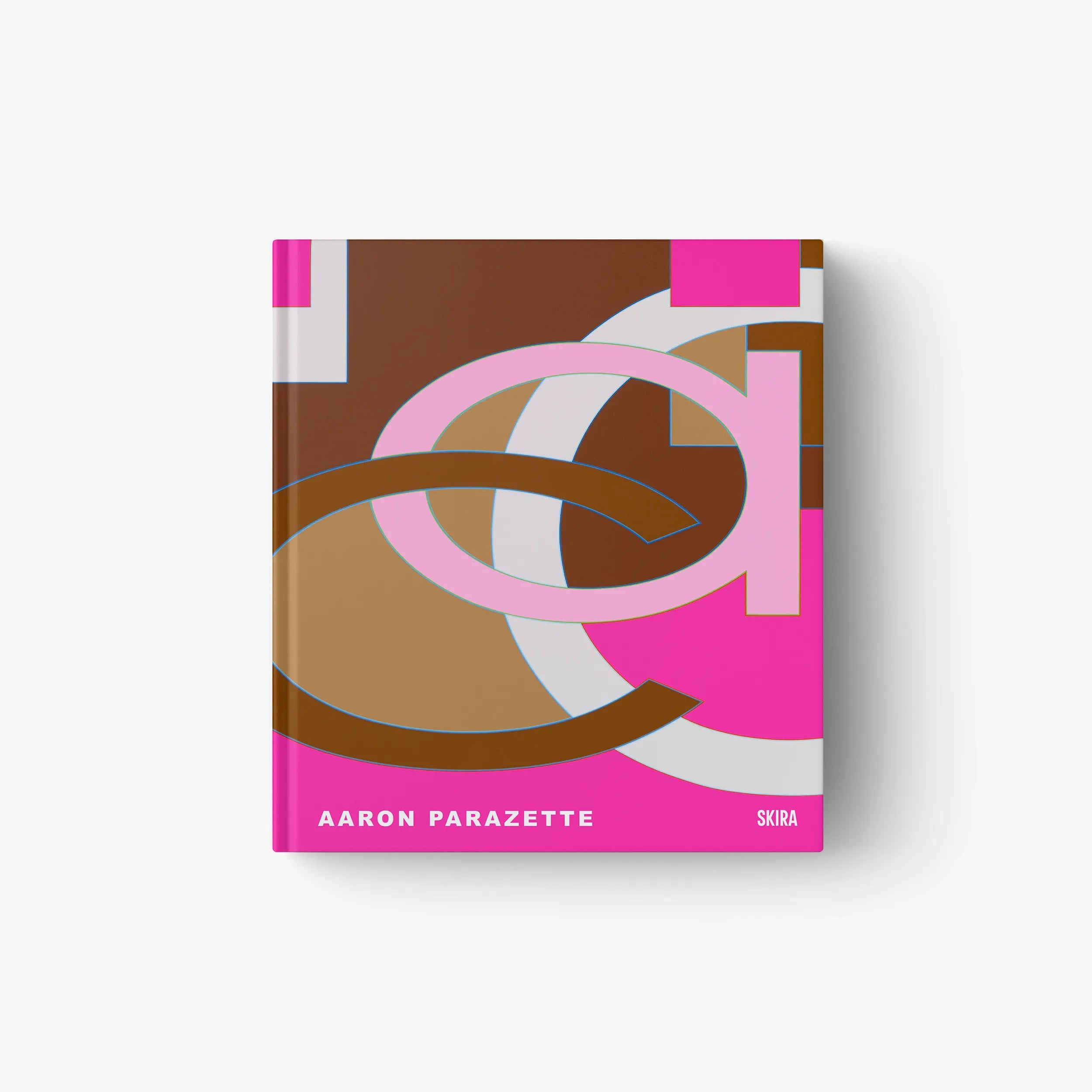 Aaron Parazette art book cover with pink, brown, and gold abstract pattern