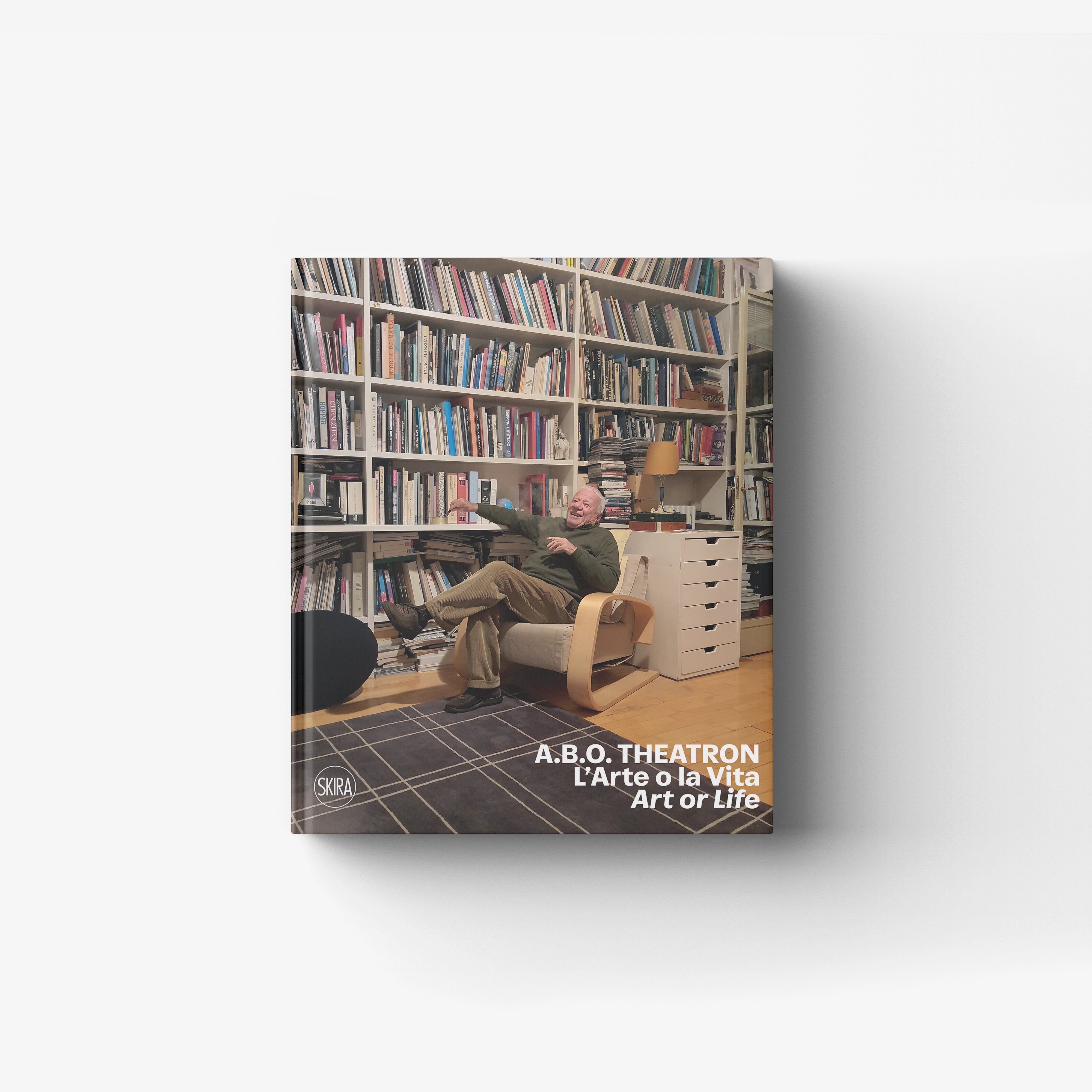 Art book by Skira Arte, A.B.O. THEATRON, L'Arte o la Vita, with contemporary art library scene