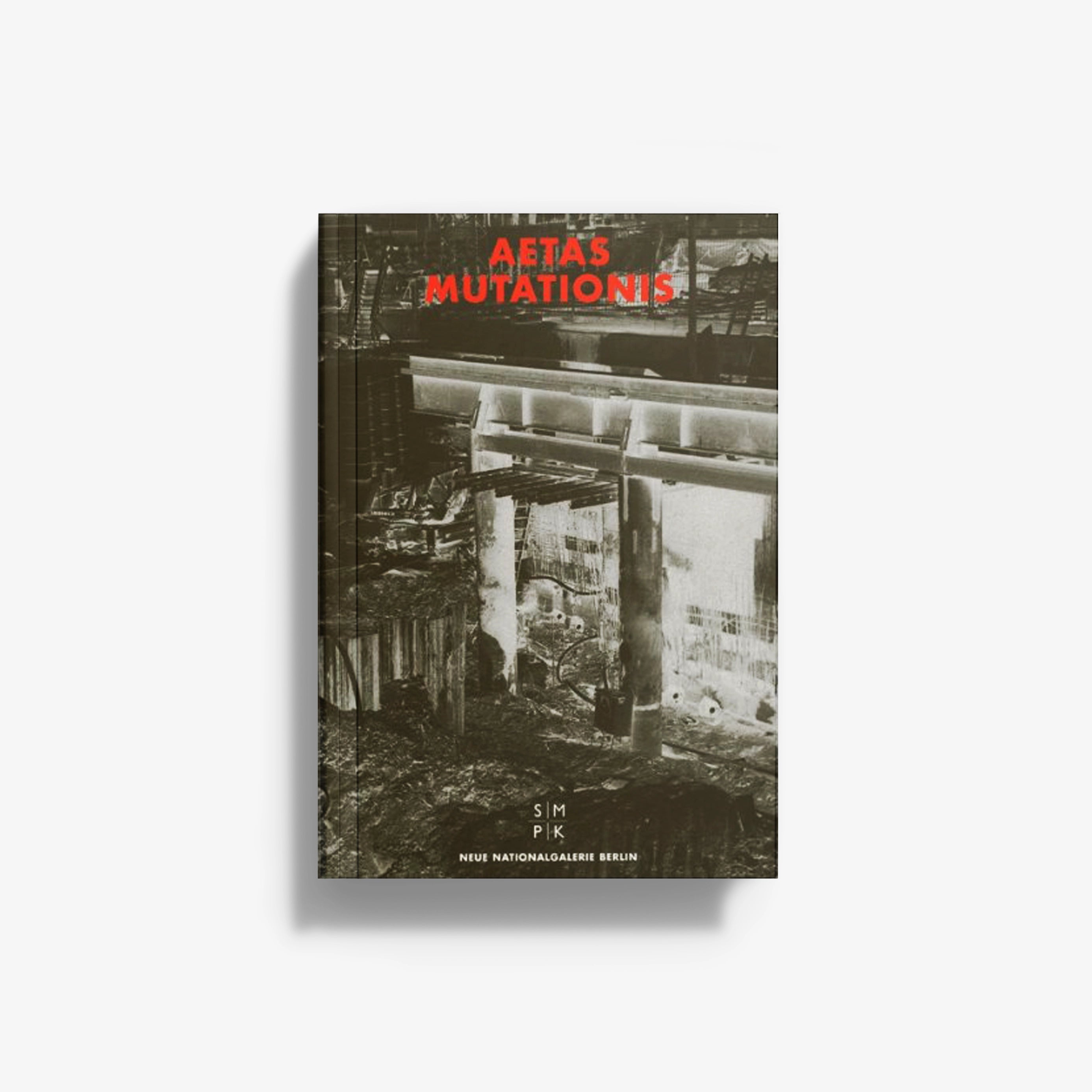 Aetas Mutationis book cover with red title text and grayscale city illustration