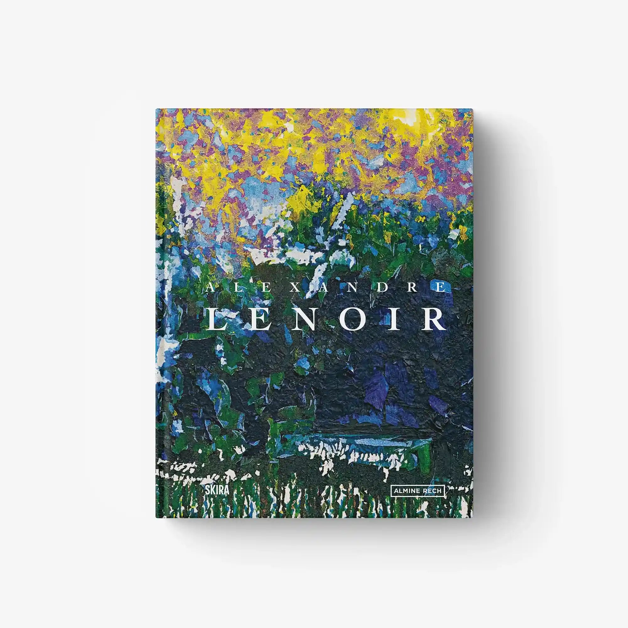 Art book cover with colorful textured landscape and title text Alexandre Lenoir