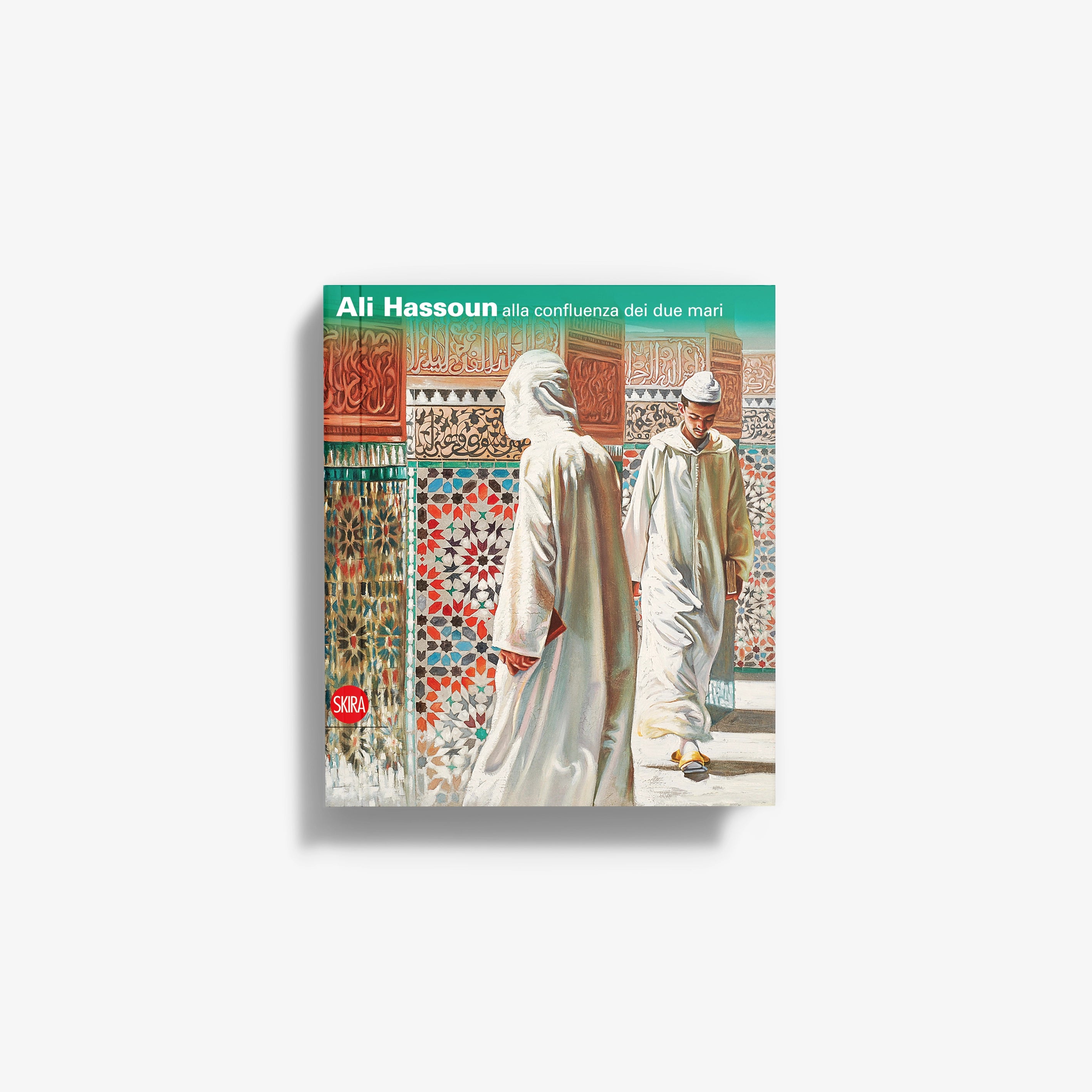 Paperback book cover with two men in white robes standing in an ornate market scene