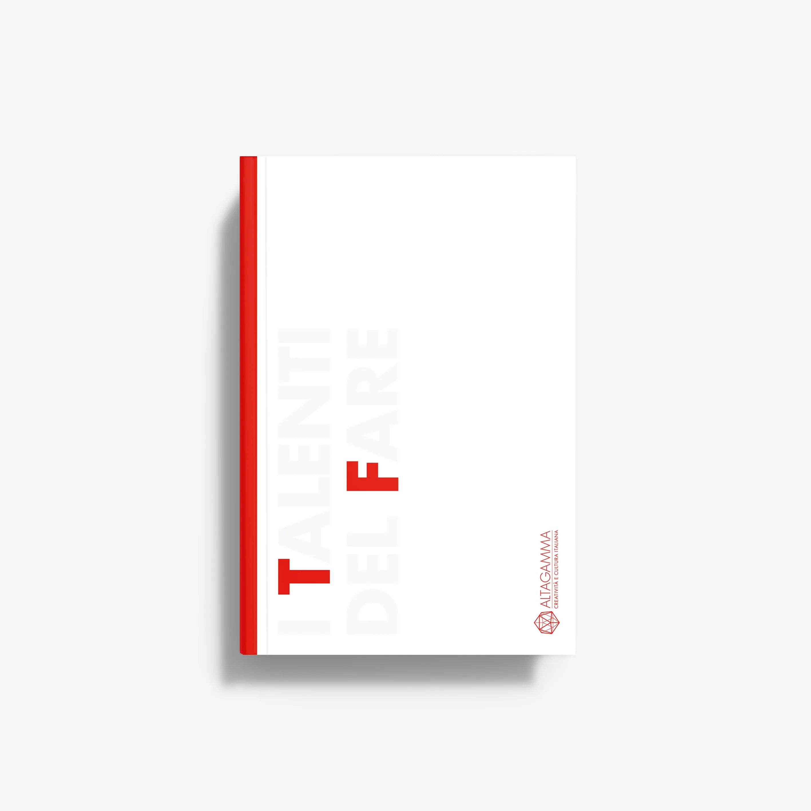 Altagamma softcover book with red spine and white cover, vertical title text