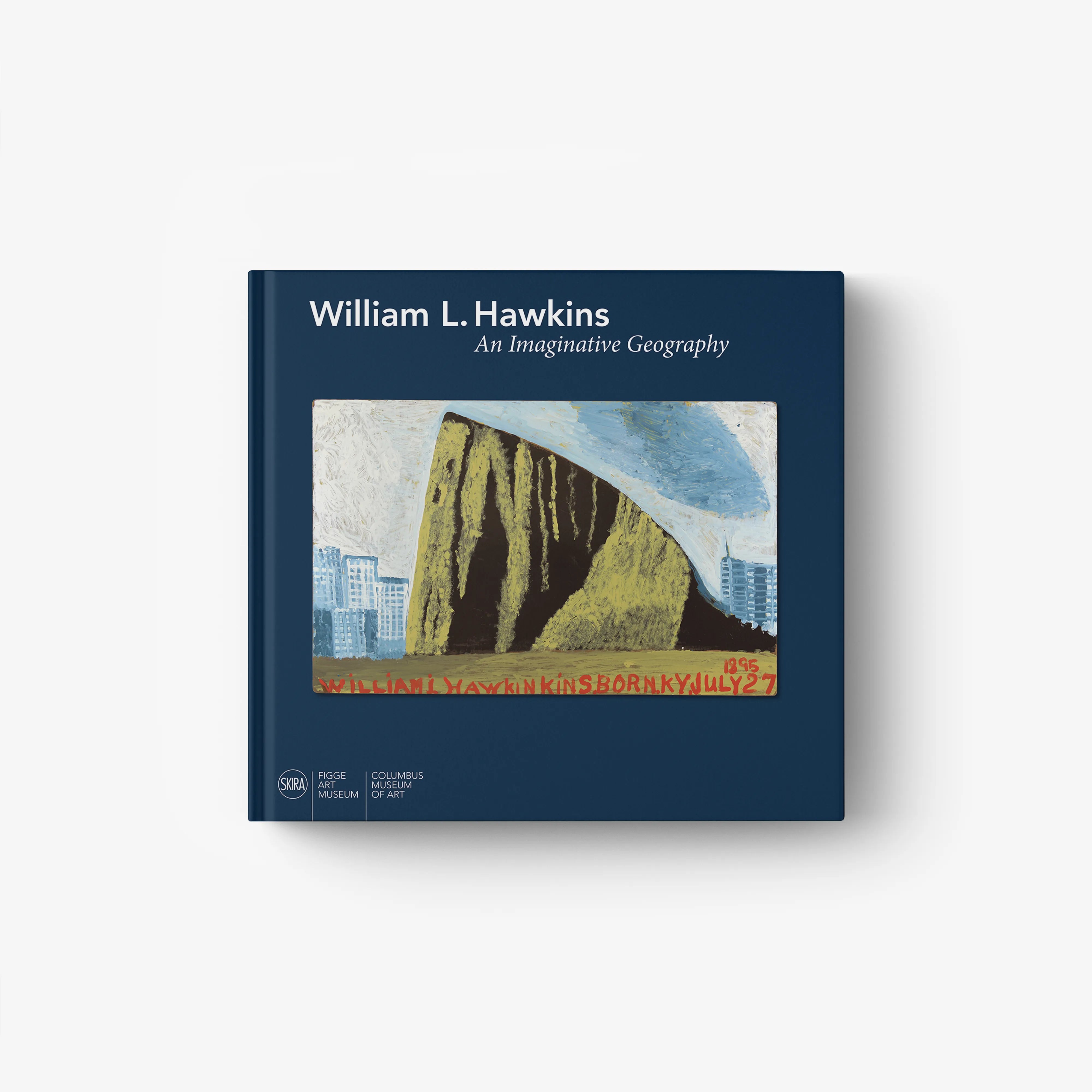 Monograph art book in dark blue with William L Hawkins text and an imaginative geography cover, Skira Arte