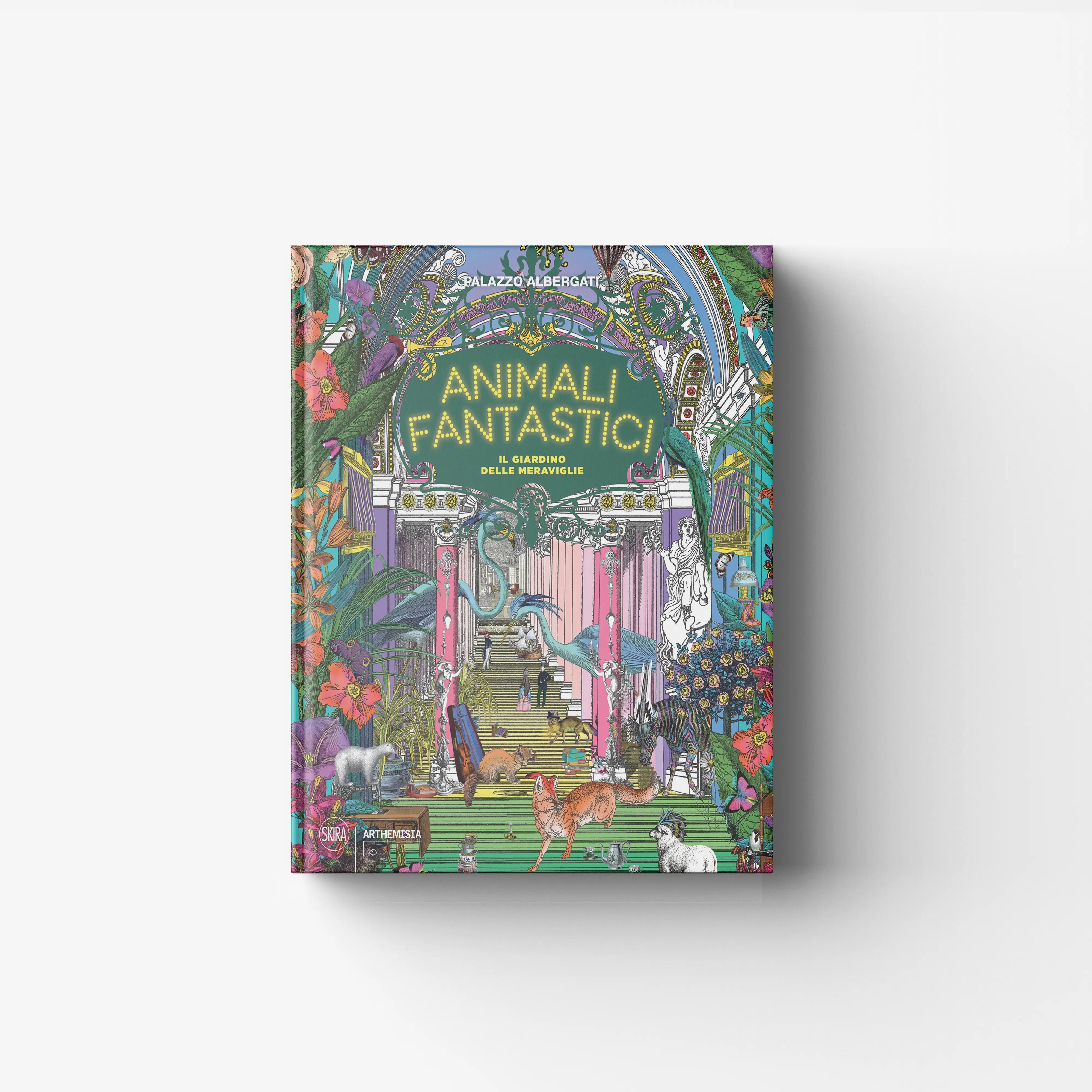 Contemporary art volume by Skira Arte with colourful animal illustrations and Palazzo Albergati cover design