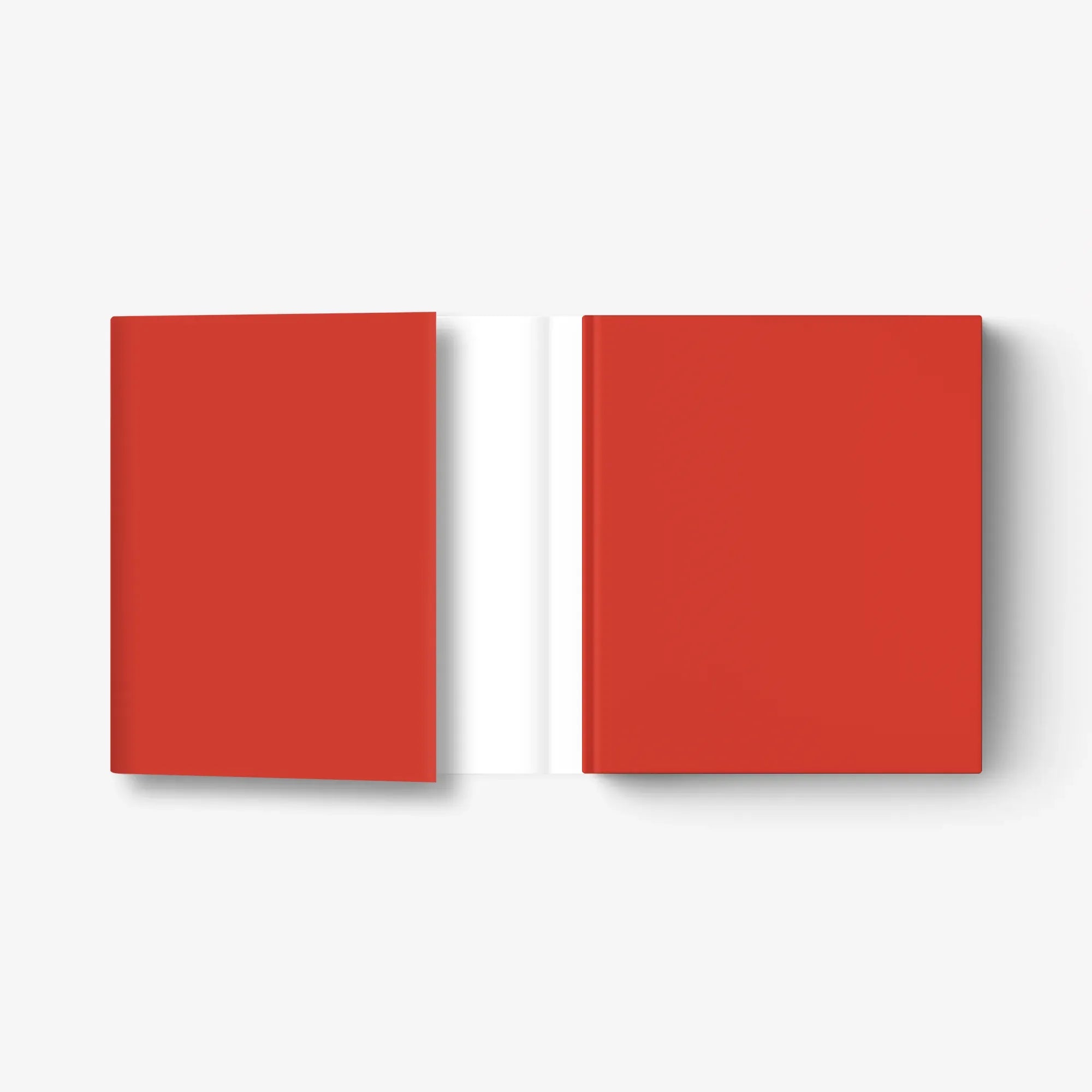 Hardcover book with red covers, spine in view, closed