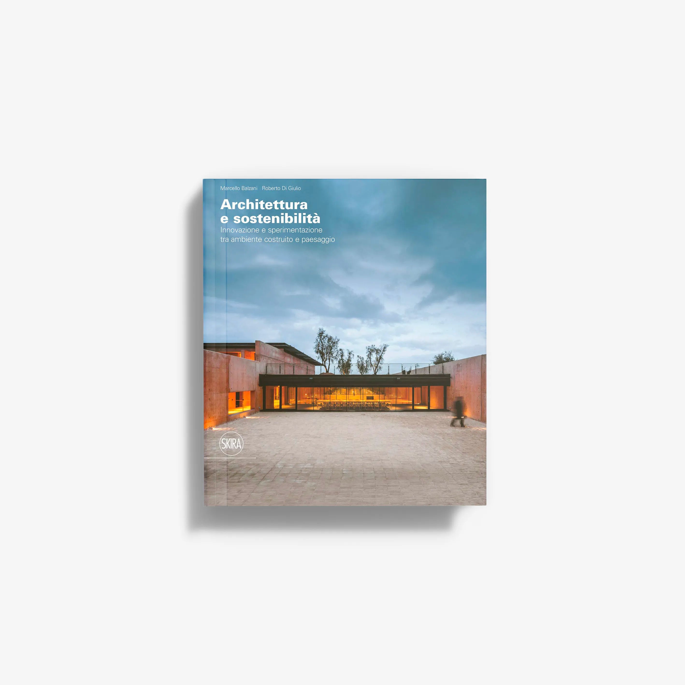 Architecture and sustainability book by Skira Arte with blue cover, featuring architecture and landscape projects