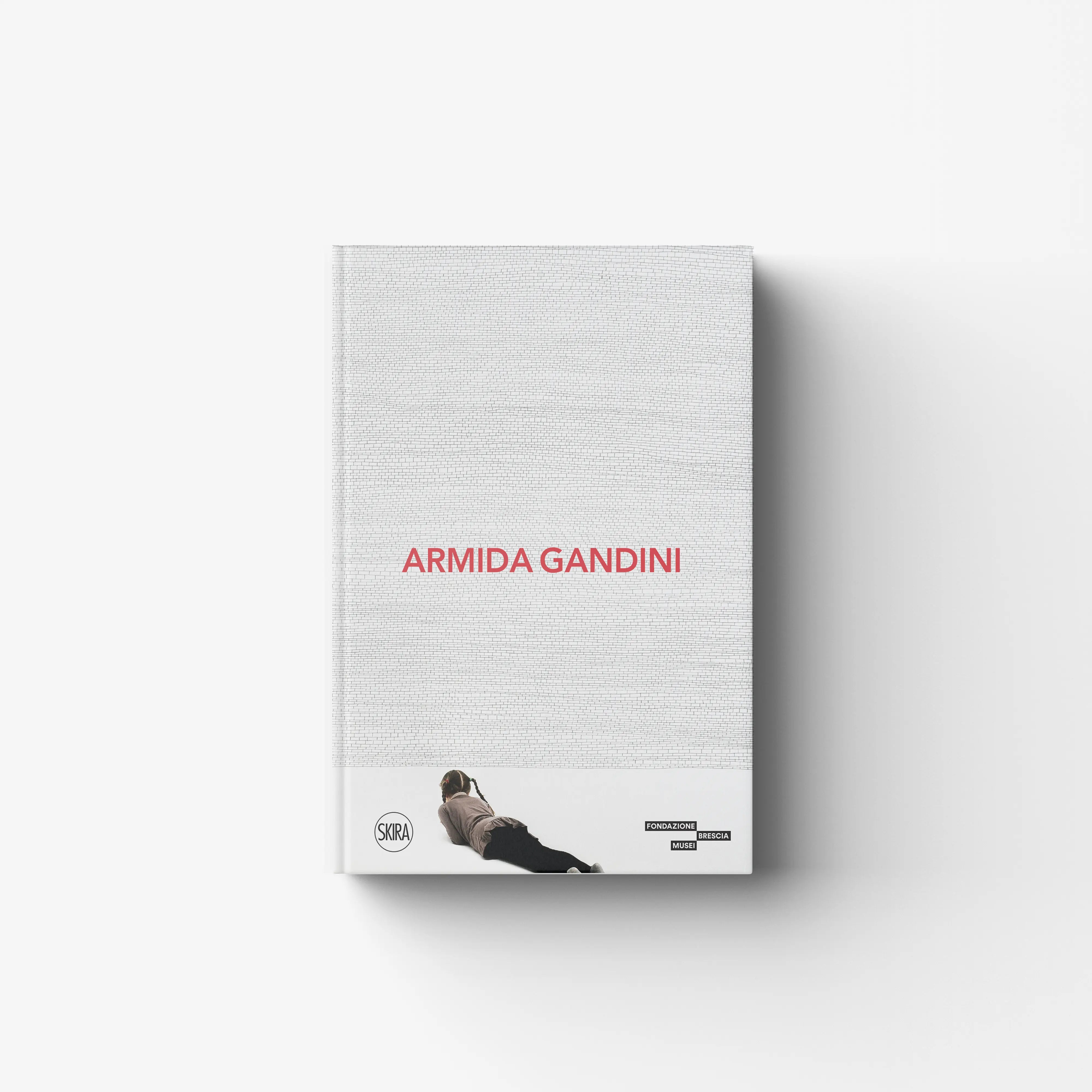 Contemporary art book by Skira Arte, Armida Gandini, white brick wall cover with red title text