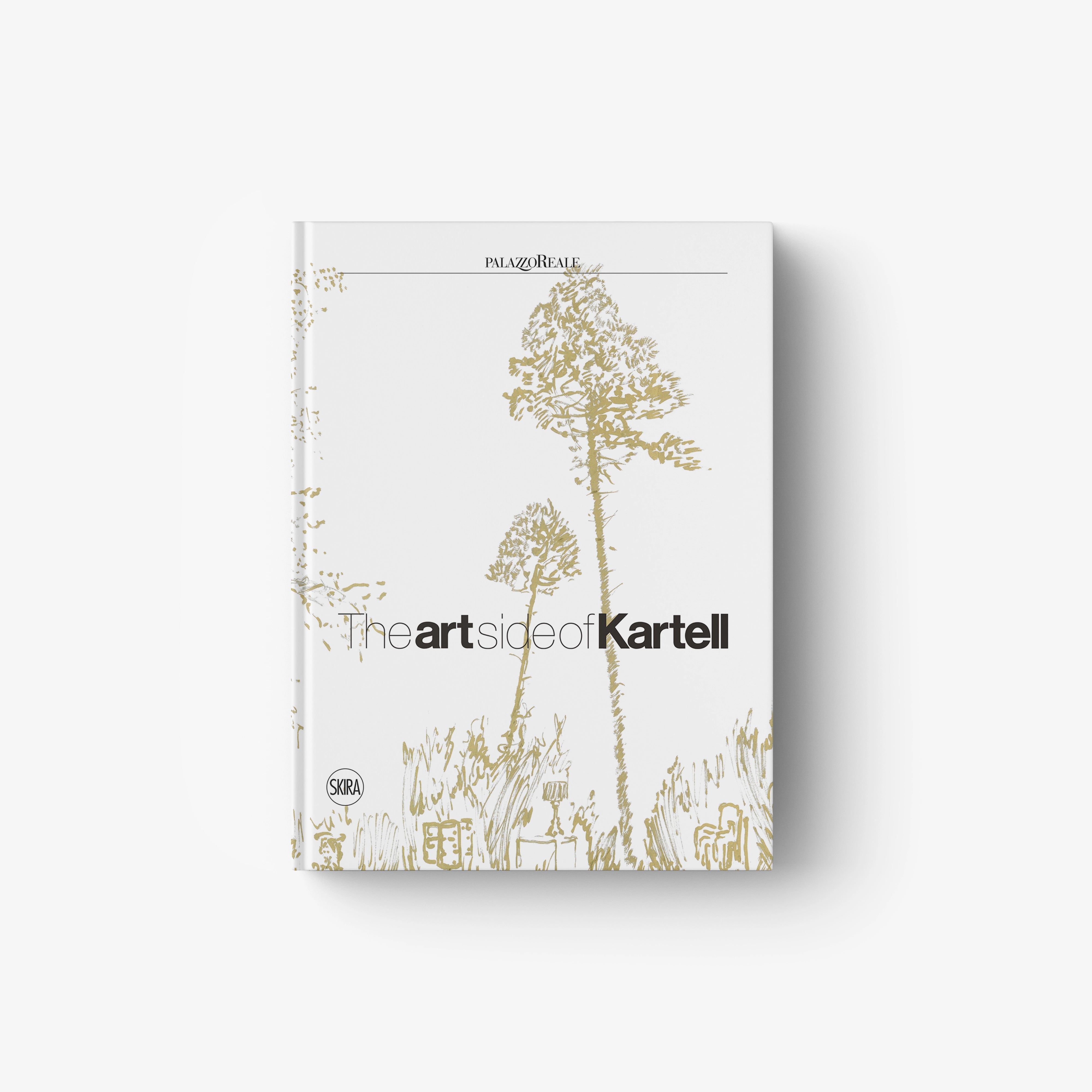 The Art Side of Kartell hardcover book with illustrated tree cover in gold and white