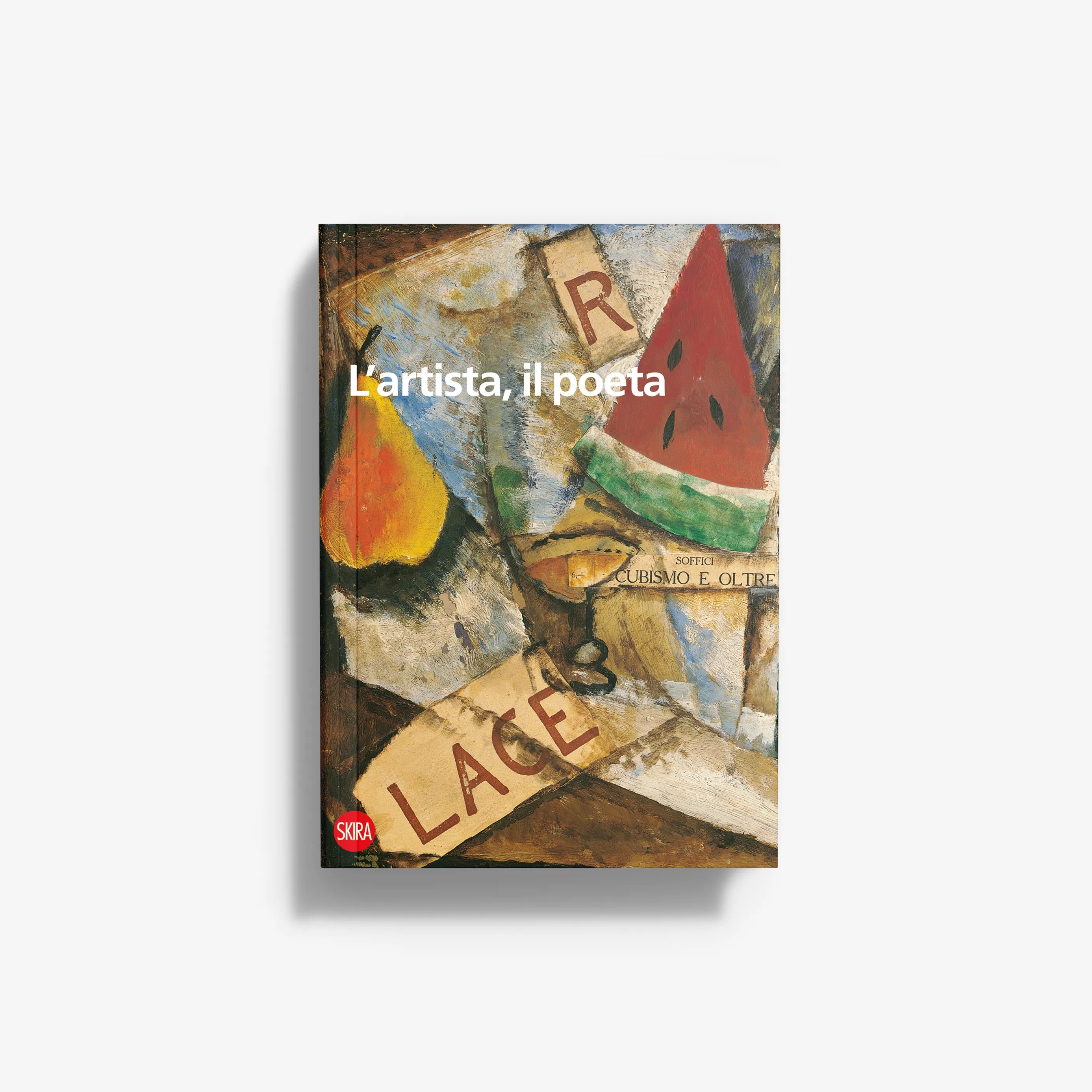 Abstract art book cover with portrait and title text 'L'artista, il poeta'