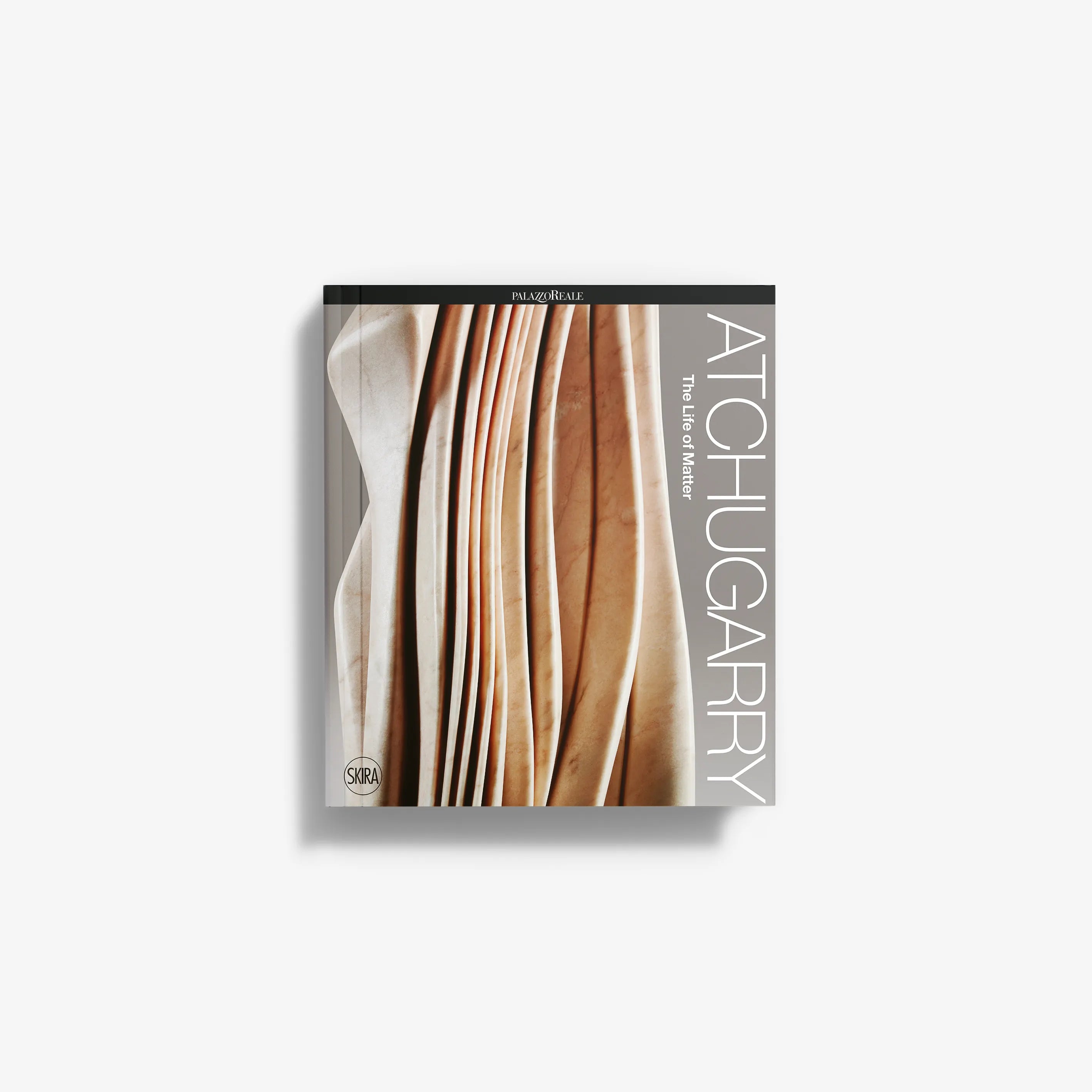 Art book with abstract brown and beige curved line design on the cover
