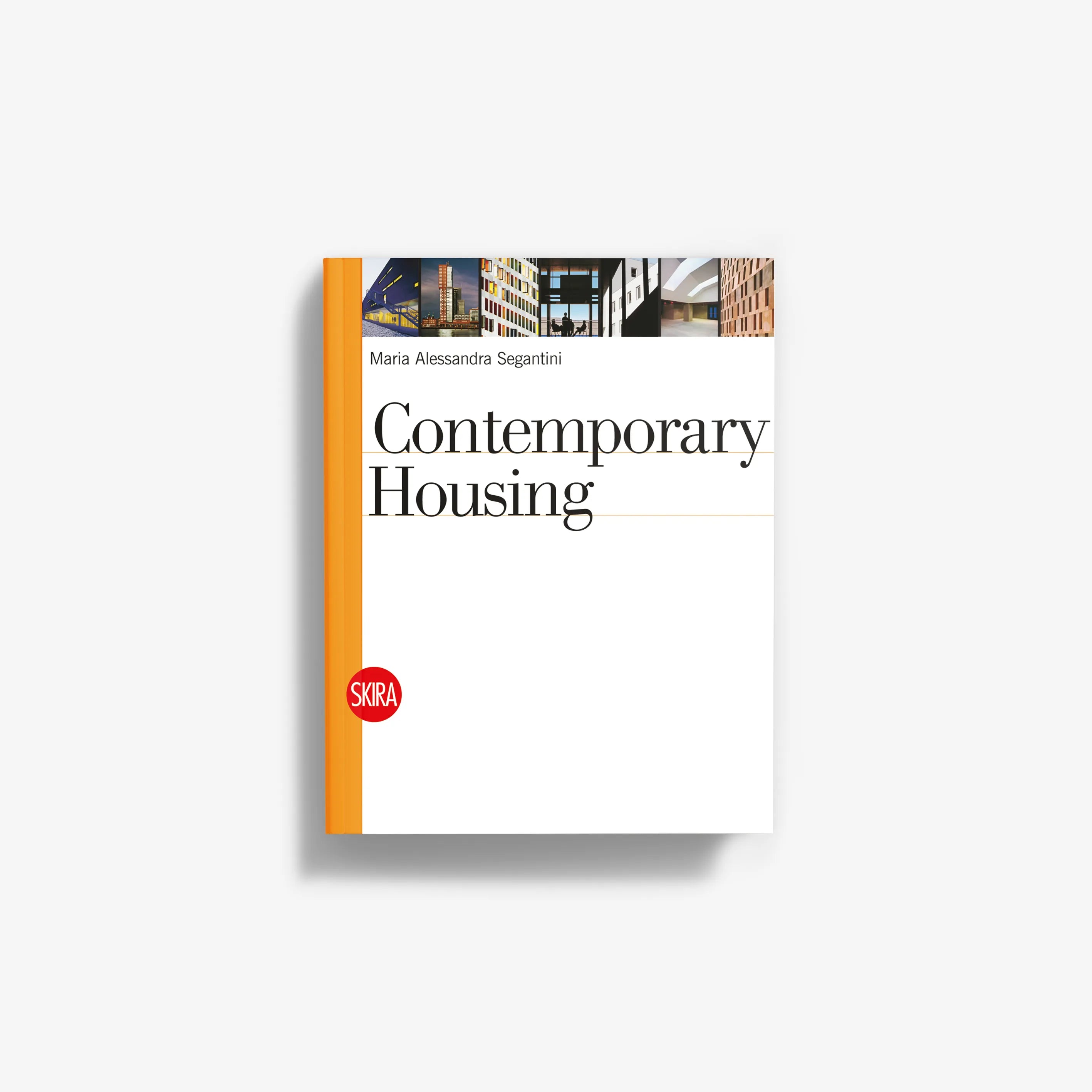 Contemporary Housing book cover with illustrated city scene and white title page