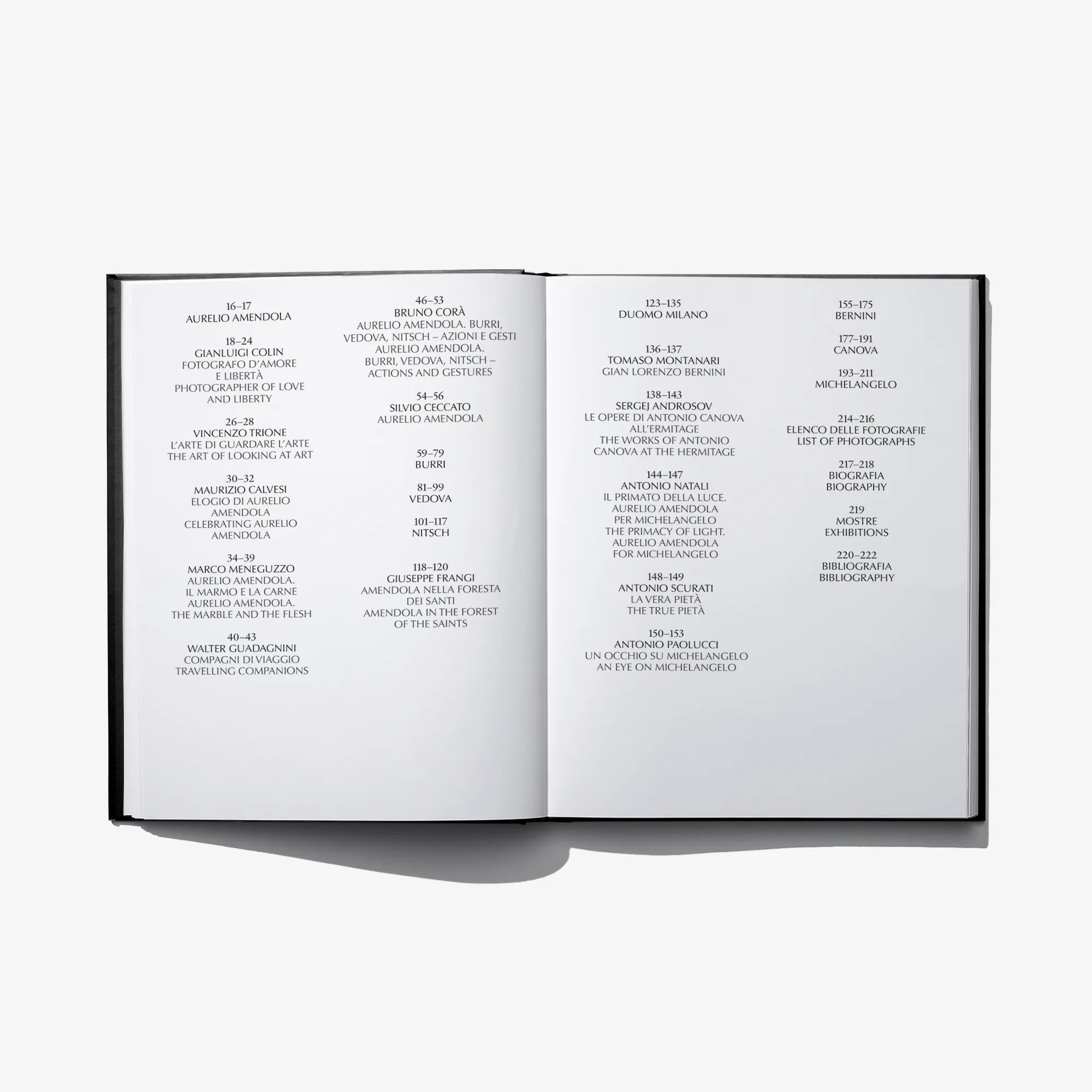 Open hardcover photo book showing two-column list of names and dates