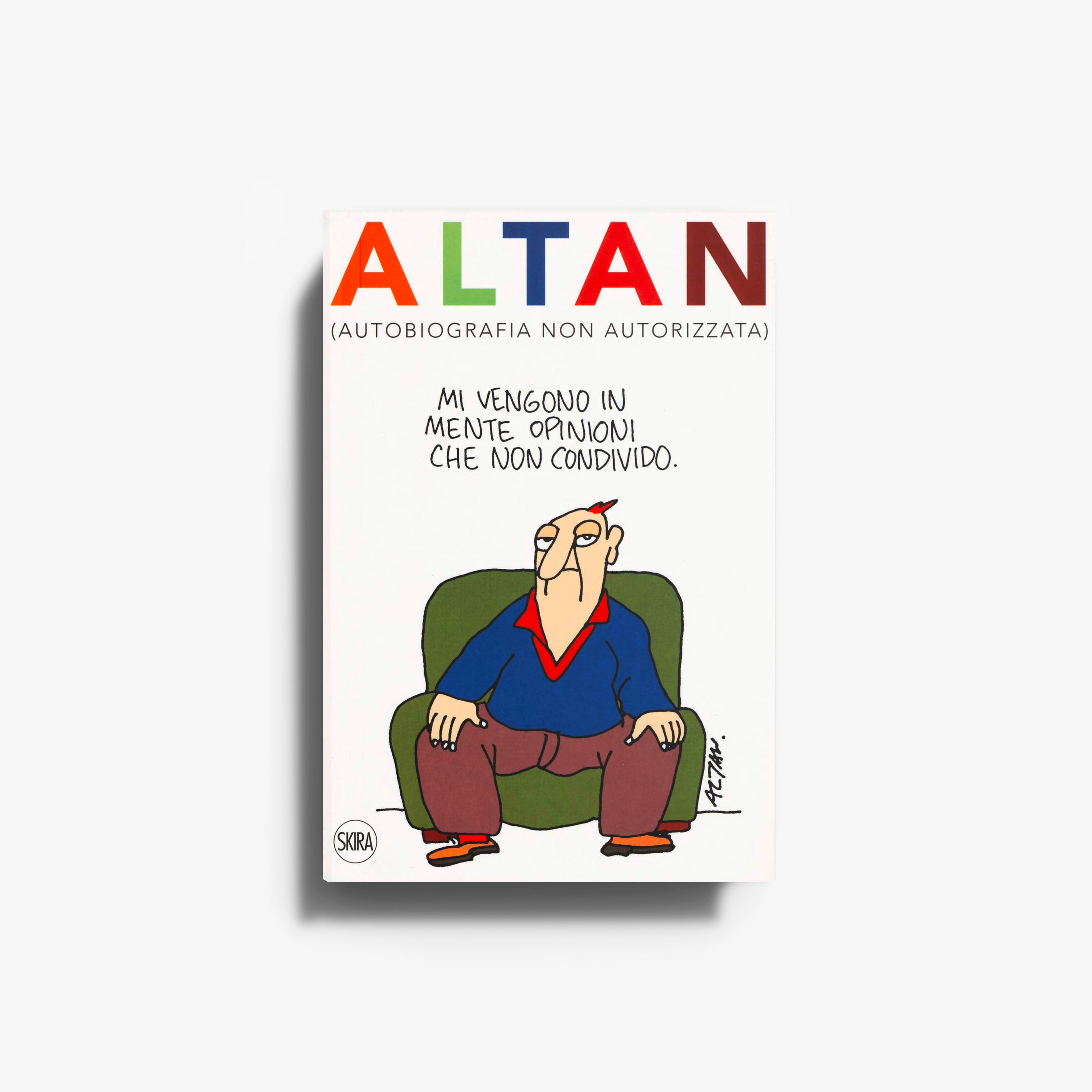Libro d arte contemporanea illustrato Skira Arte Altan with illustrated cover text and cartoon seated figure