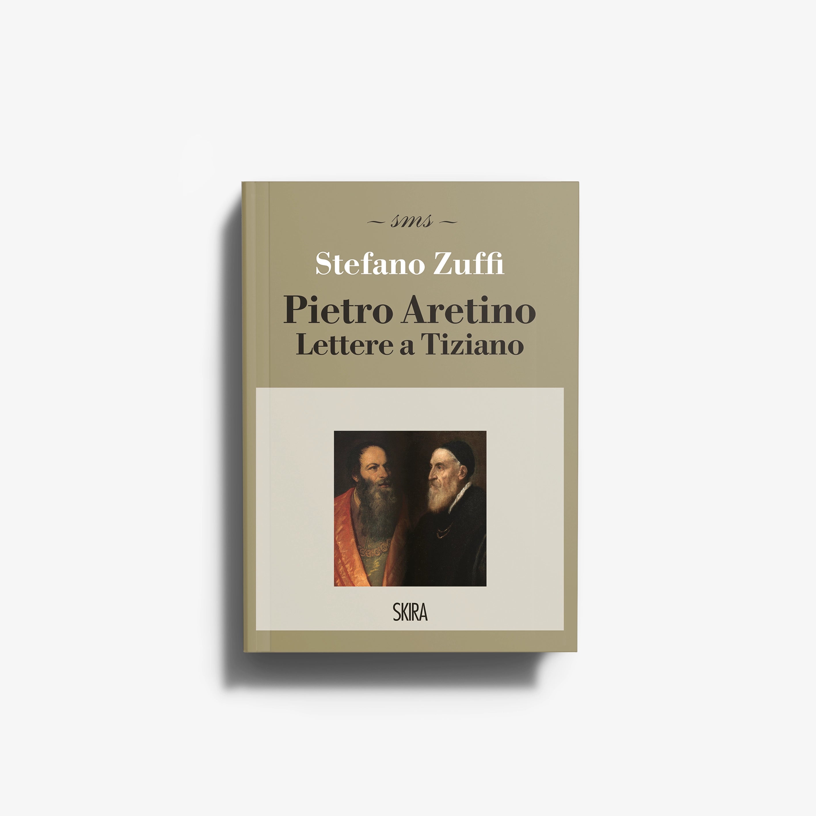 Book Pietro Aretino Lettere a Tiziano by Skira Arte, olive cover with correspondence letters between Aretino and Tiziano