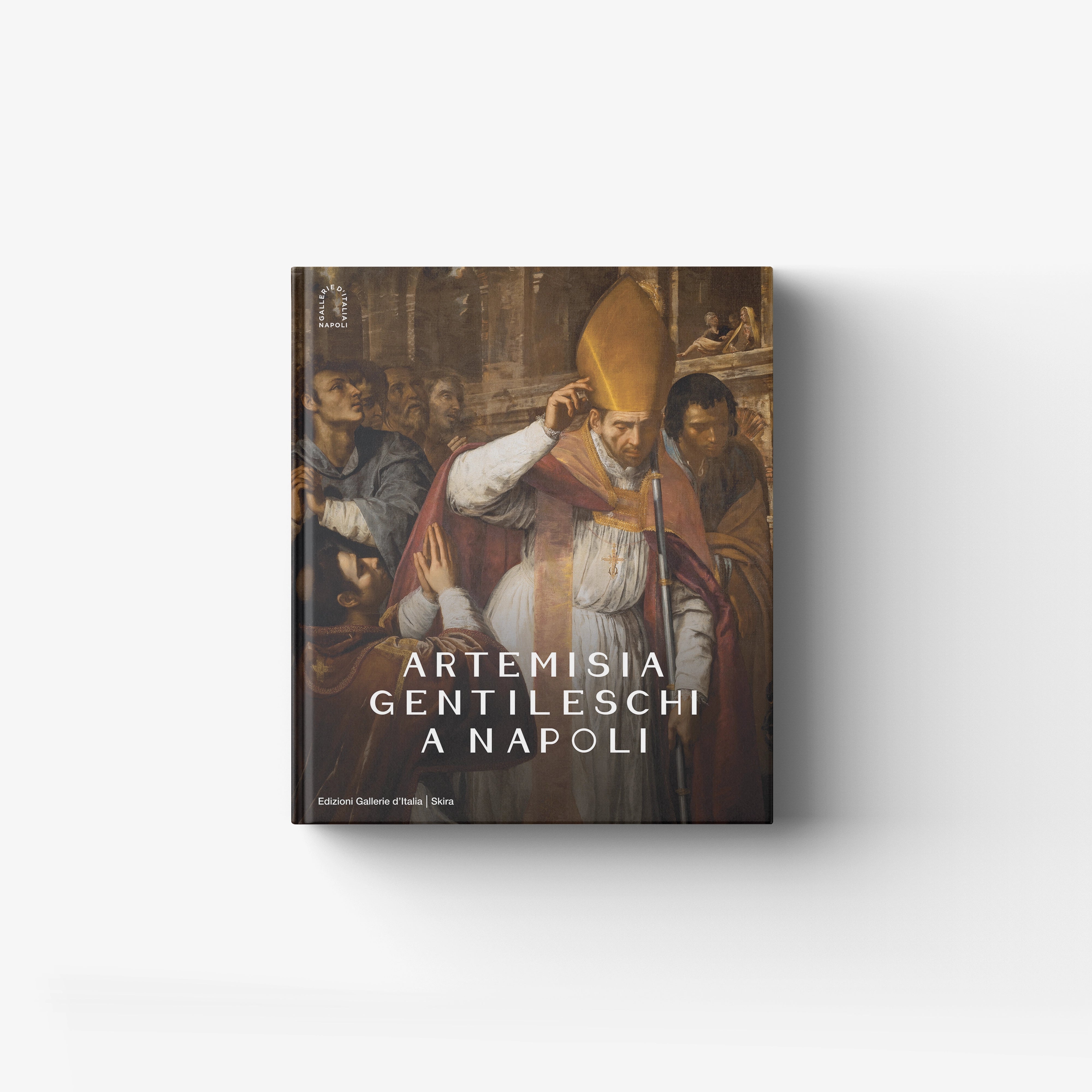 Art book in dark brown cover with illustrated baroque scene, Skira Arte, Artemisia Gentileschi a Napoli, 1630 1654 period