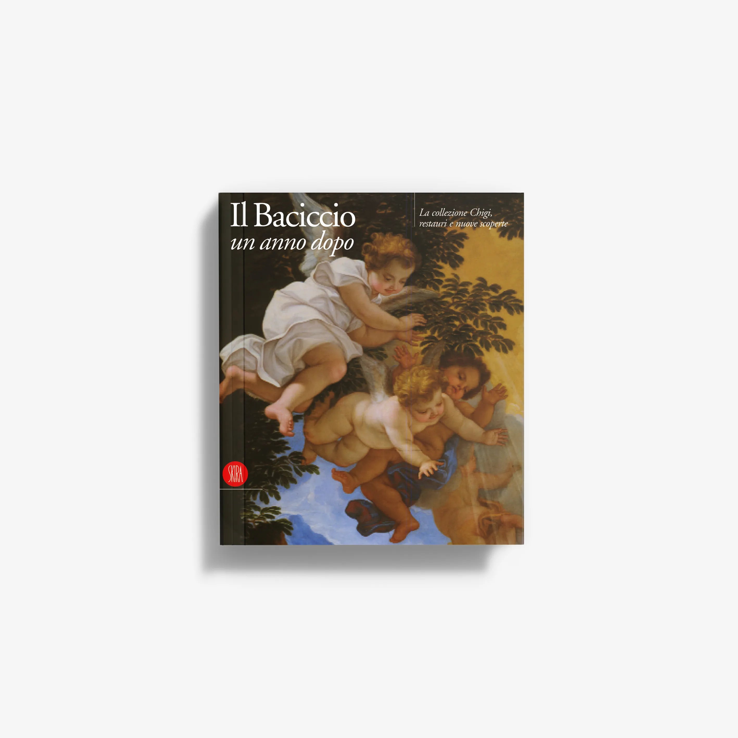 Hardcover art book with illustrated cover of cherubs and greenery, titled Il Baciccio.