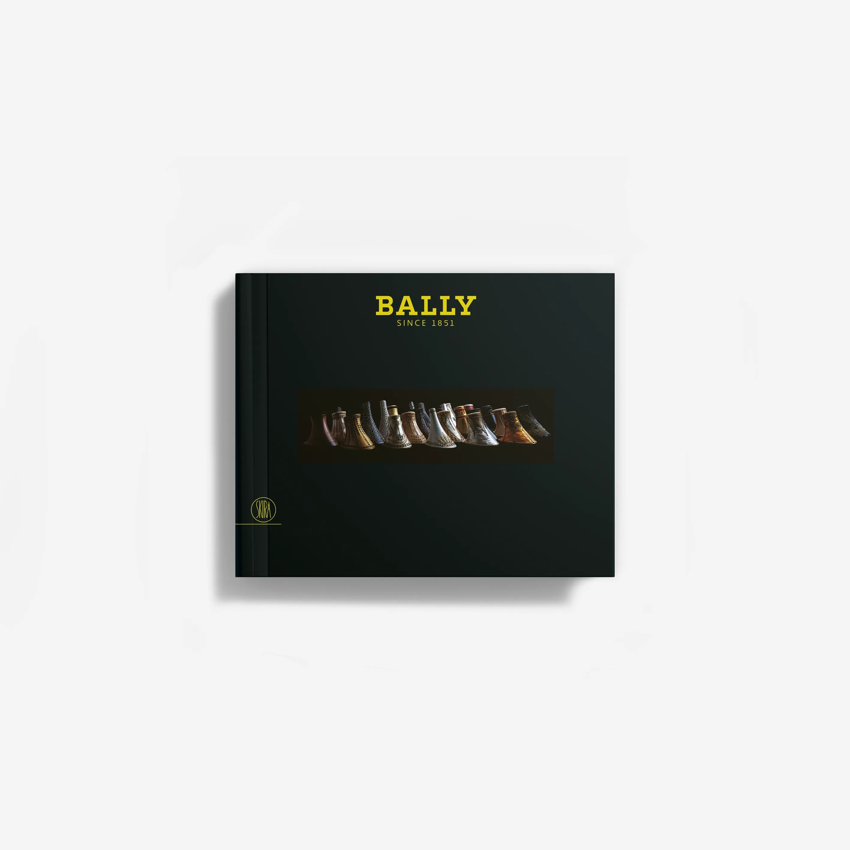 Bally black gift box with Bally logo and featured shoe silhouettes