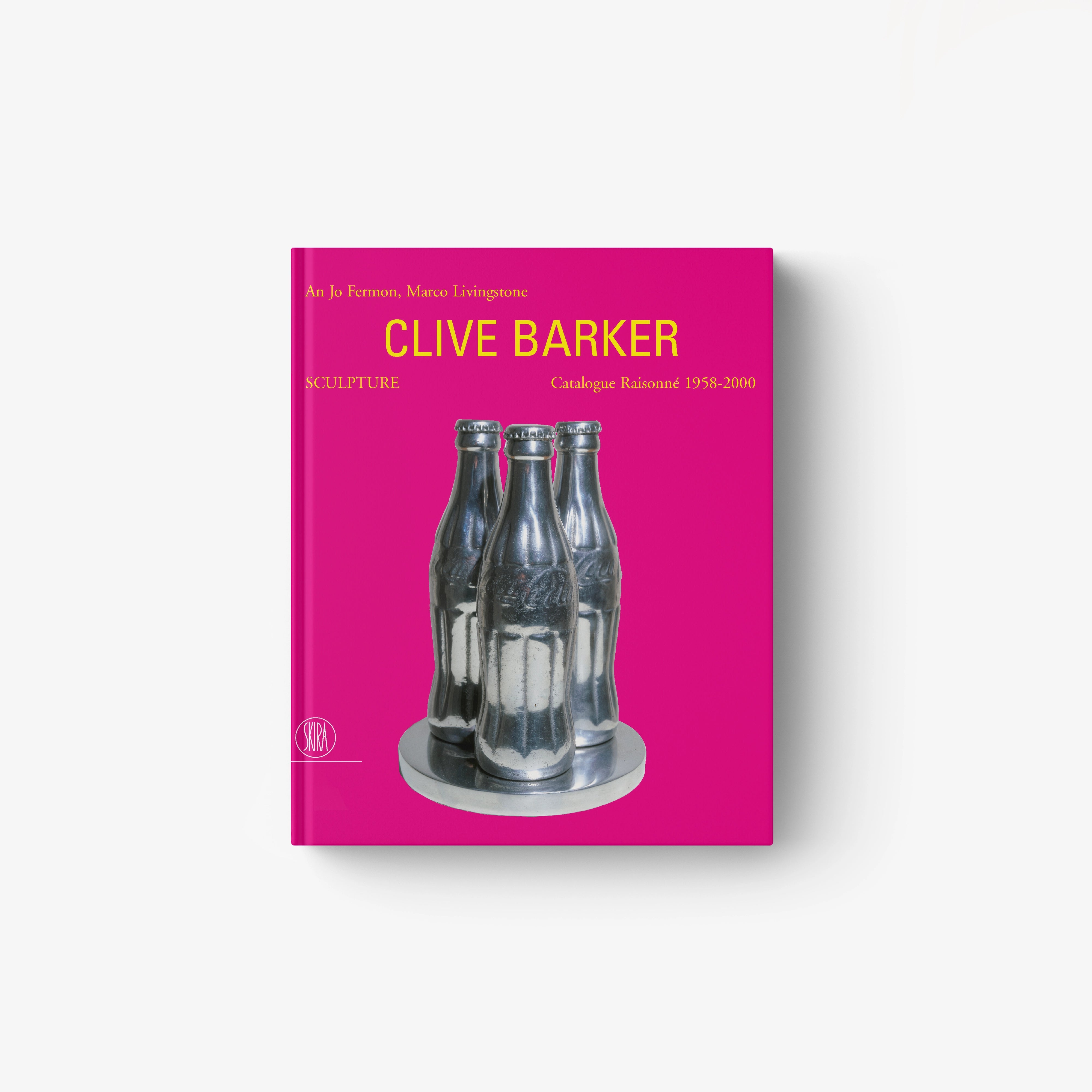 Clive Barker sculpture catalogue raisonne book with magenta cover and bottle sculpture