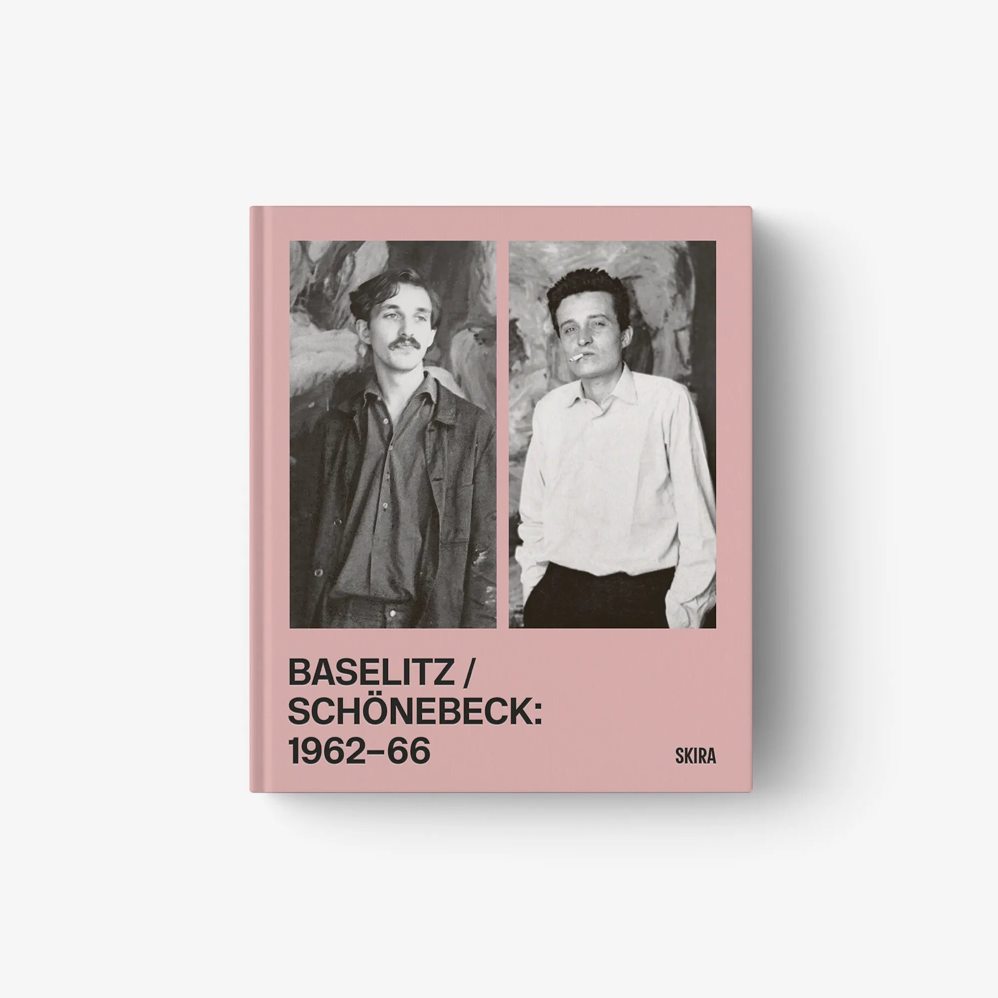 Art book with Baselitz/Schoenebeck cover, pink border, two black-and-white portraits