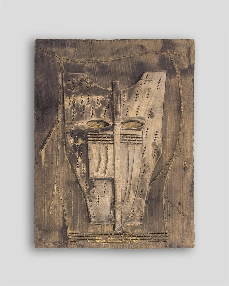 Terracotta painted sculpture by Mimmo Paladino for Skira Arte, limited edition with Italian book, front view