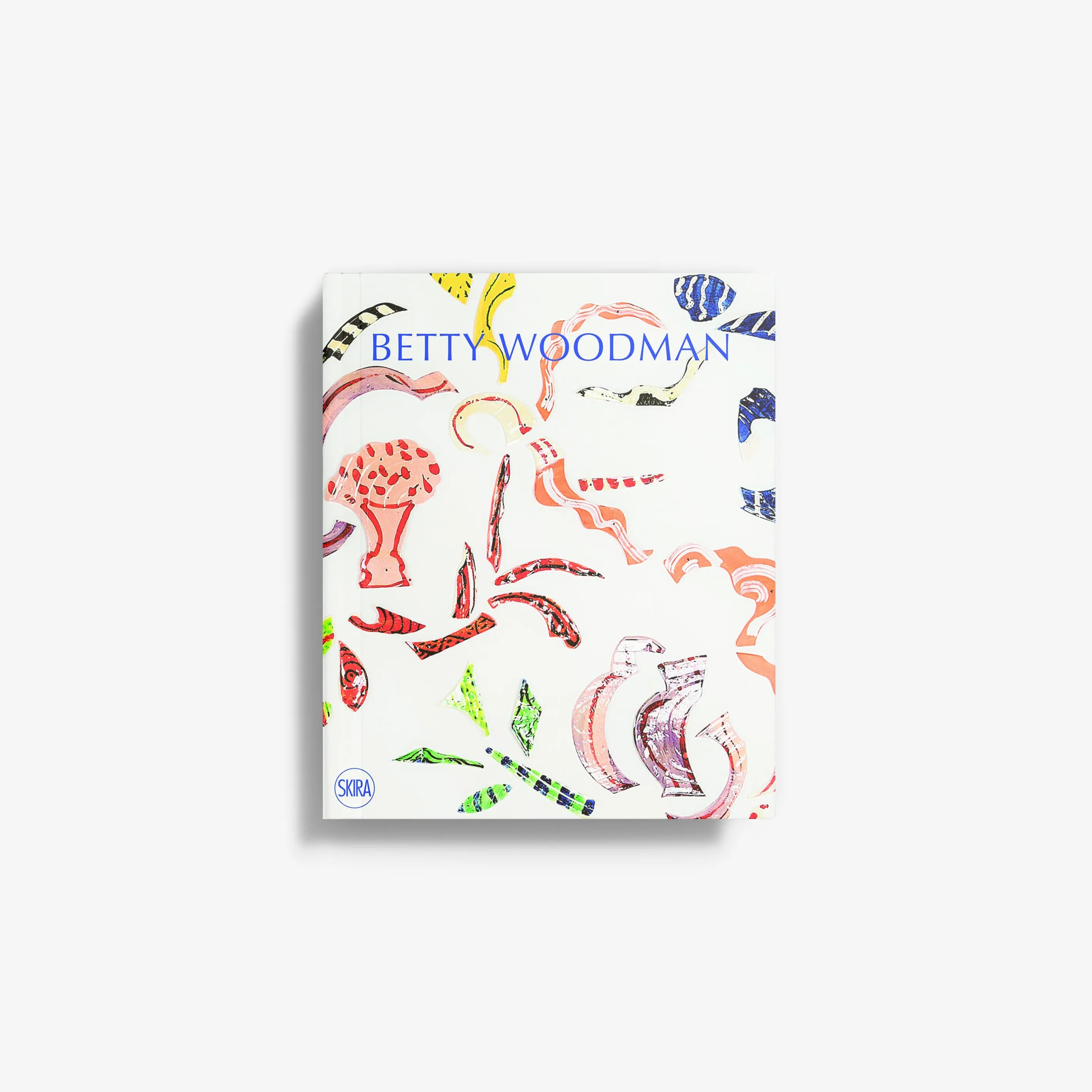 Square art print with colorful abstract animal-like figures and Betty Woodman text
