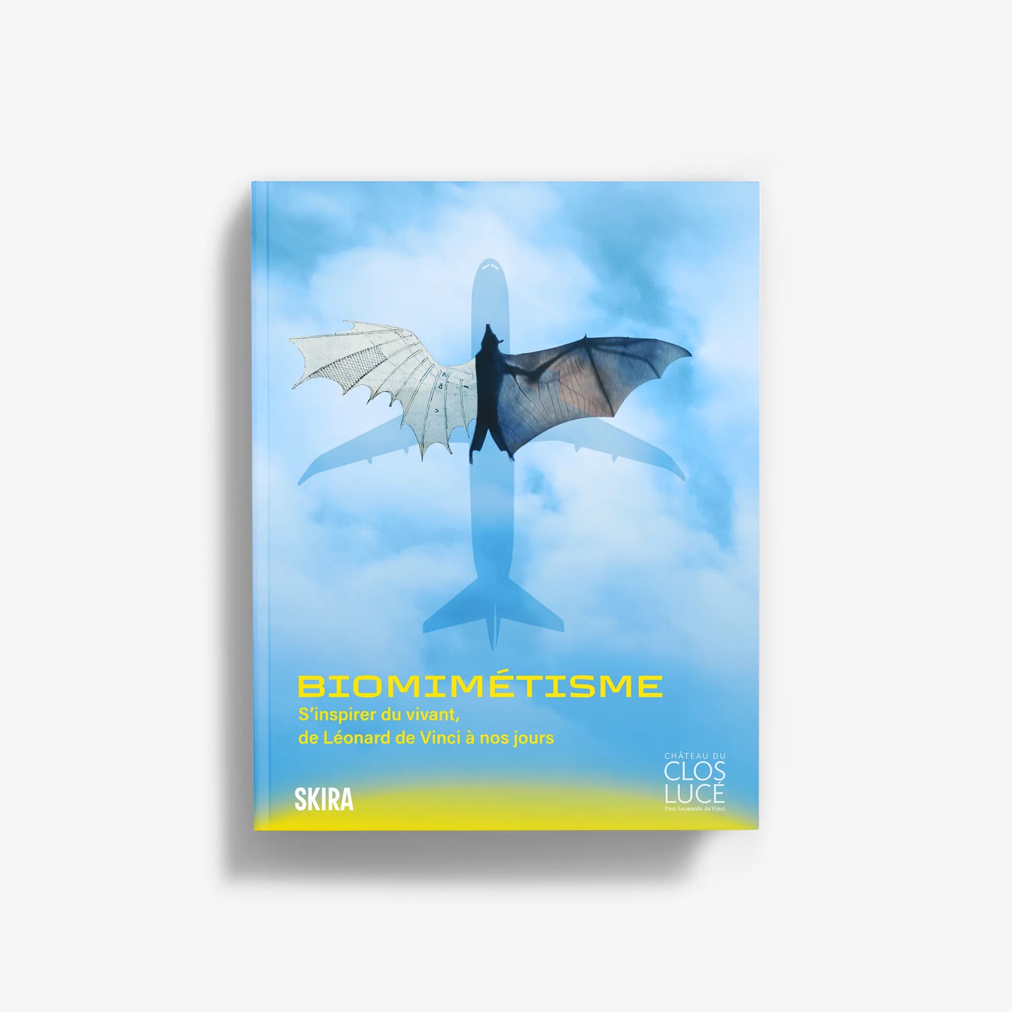 Biomimetics hardcover book cover with dark bat silhouette and blue sky background