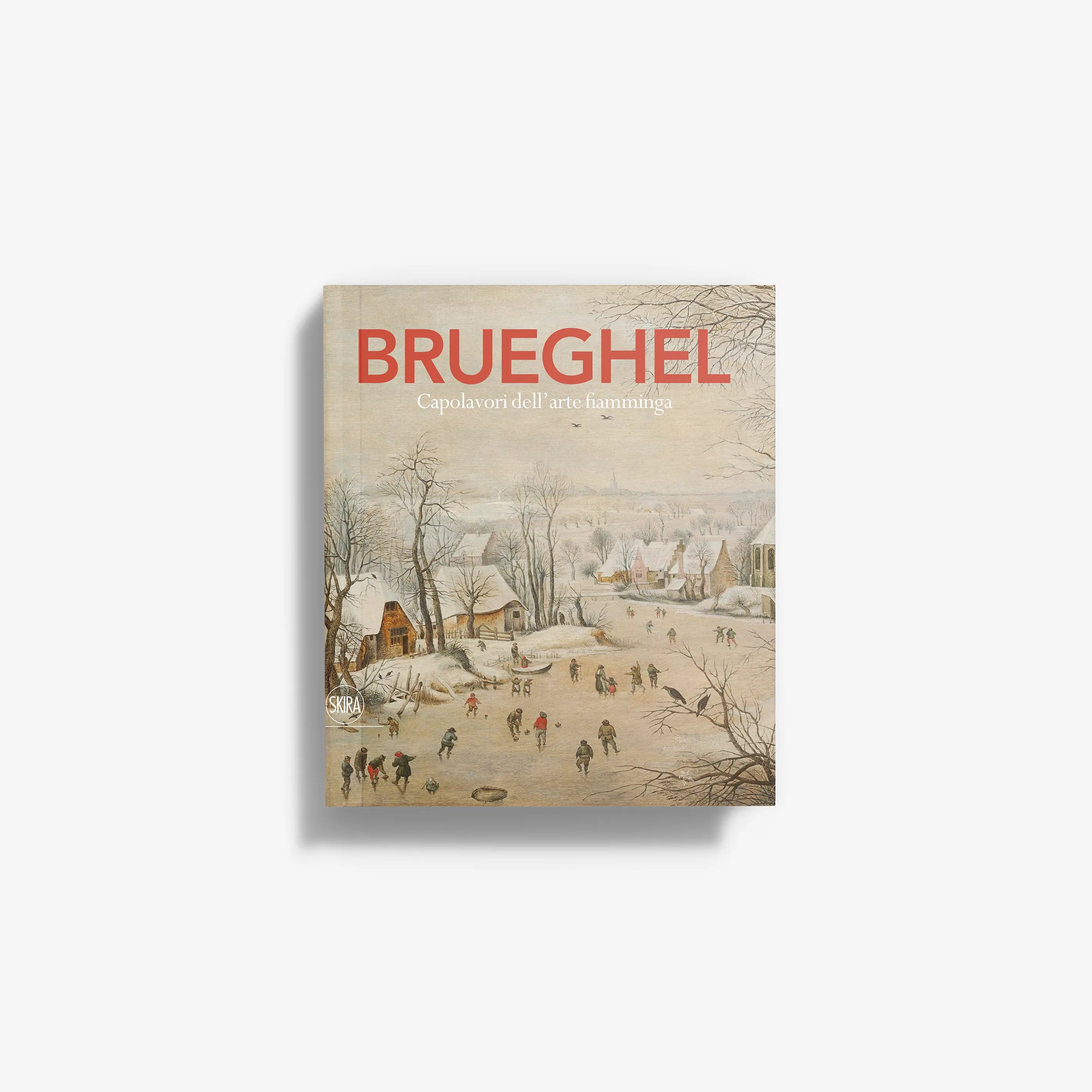 Brueghel art book cover with red title and snowy winter landscape illustration