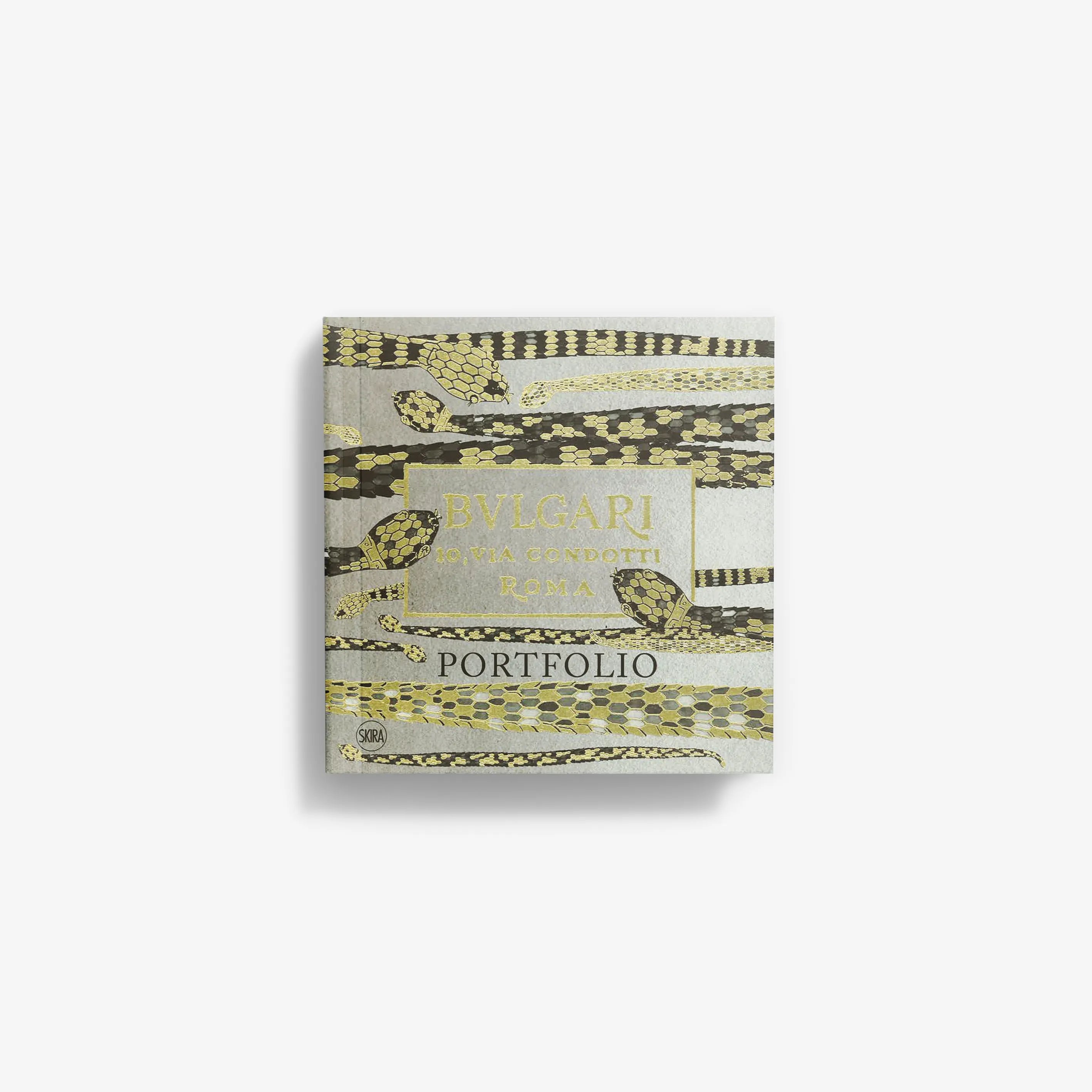 Bulgari portfolio with gold and dark patterned cover and BVLGARI logo