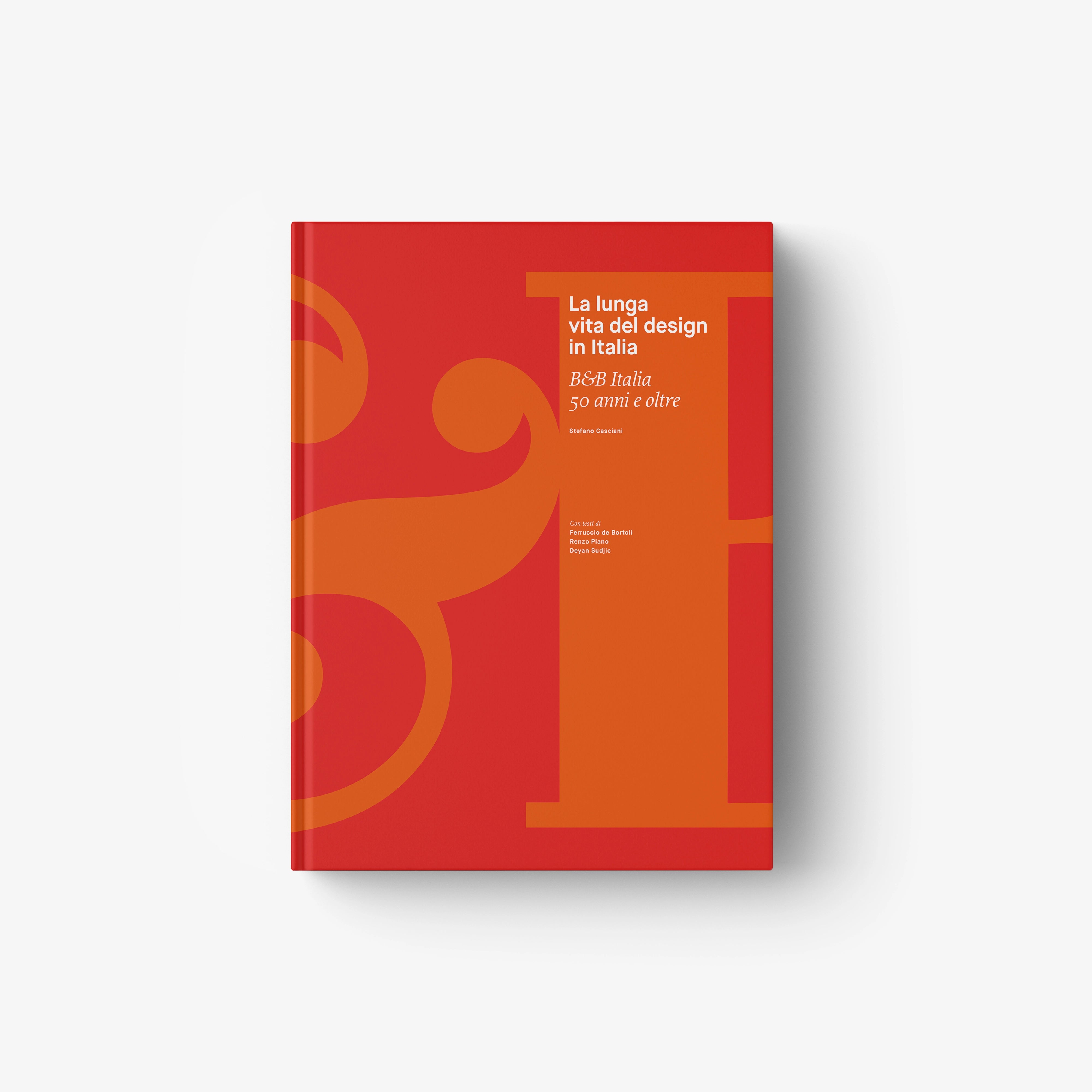Red design book cover with abstract shapes and printed title text