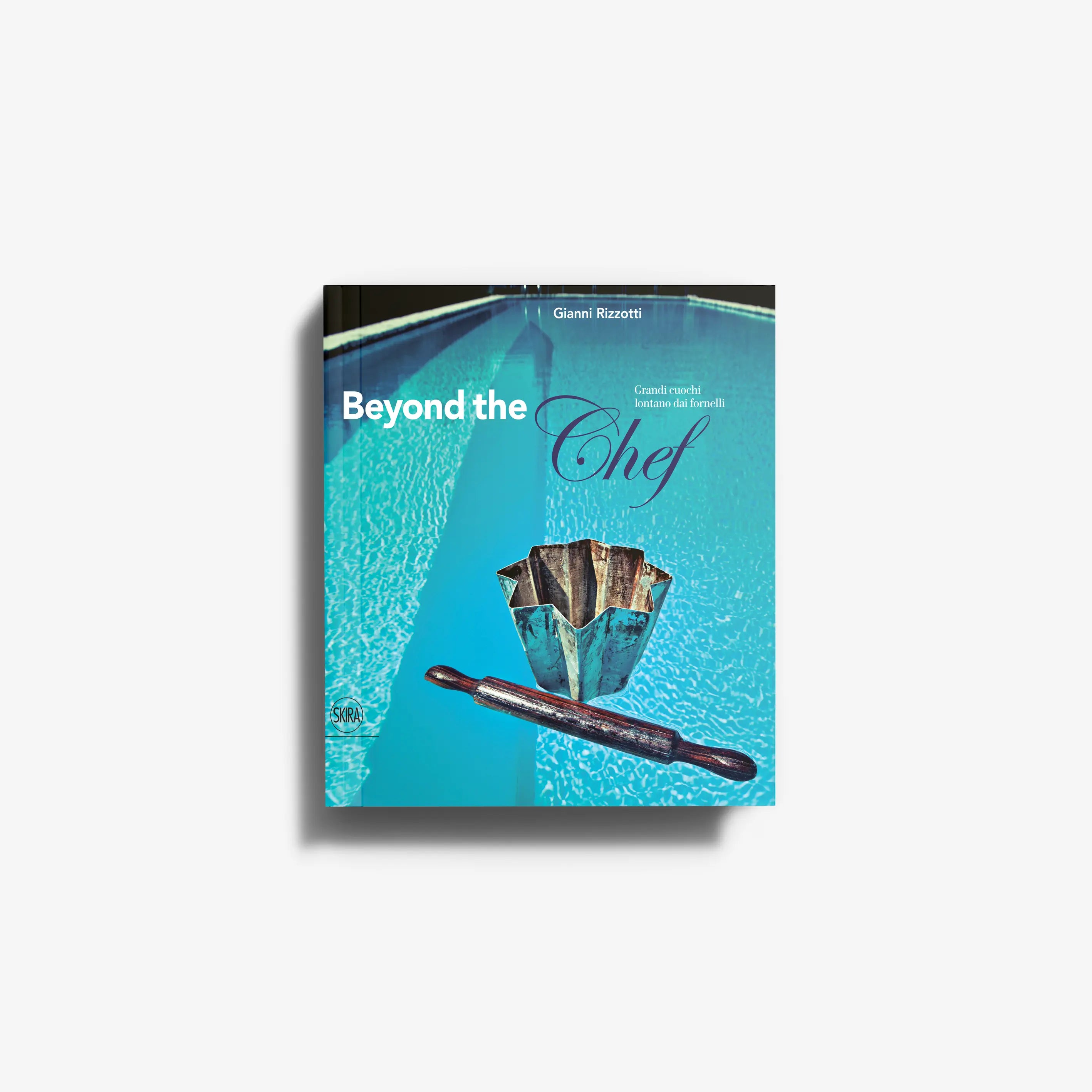 Beyond the Chef book cover with turquoise water, chef hat, and silver utensil illustration