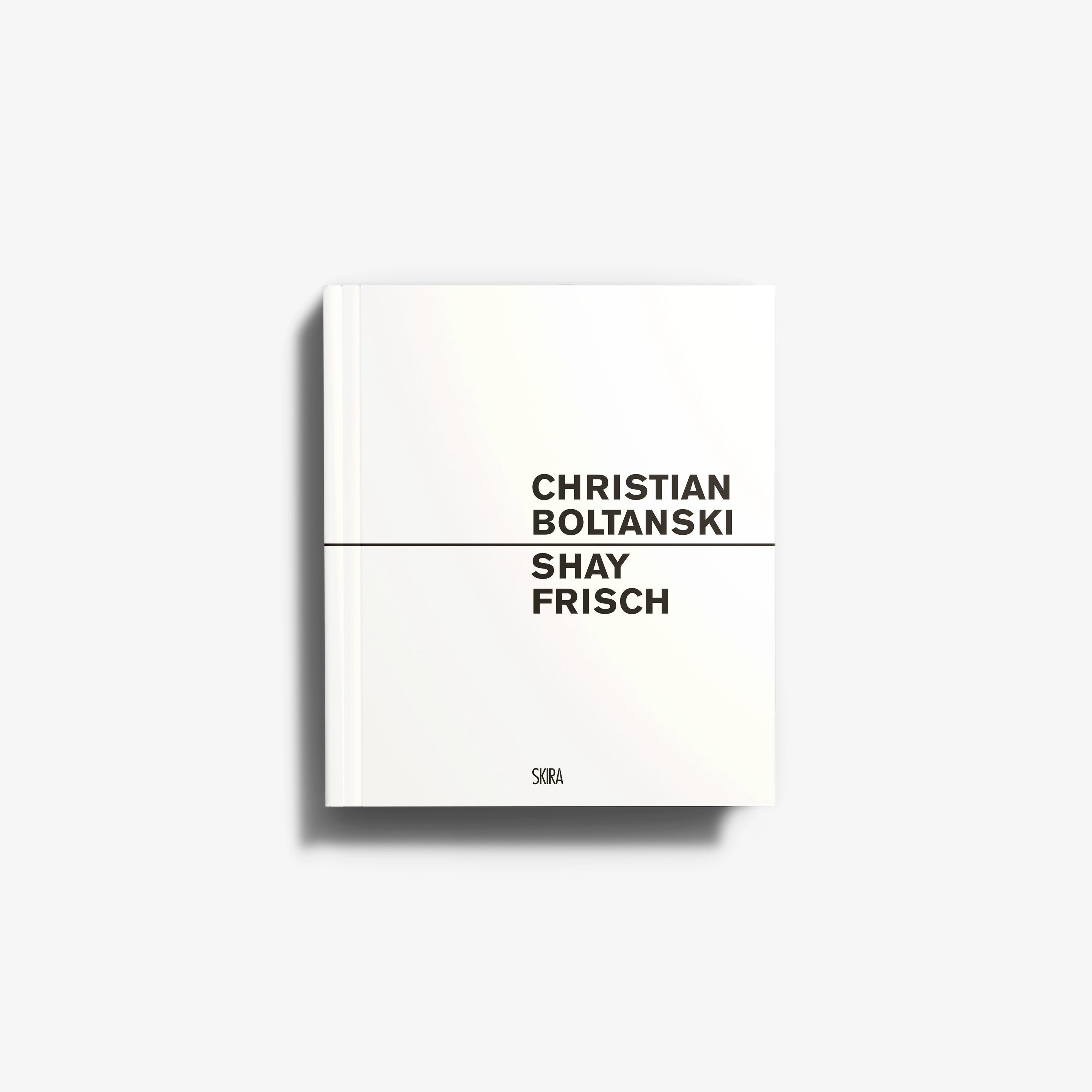 Contemporary art catalogue in white with Christian Boltanski and Shay Frisch, Skira Arte, theme of light and electric fields