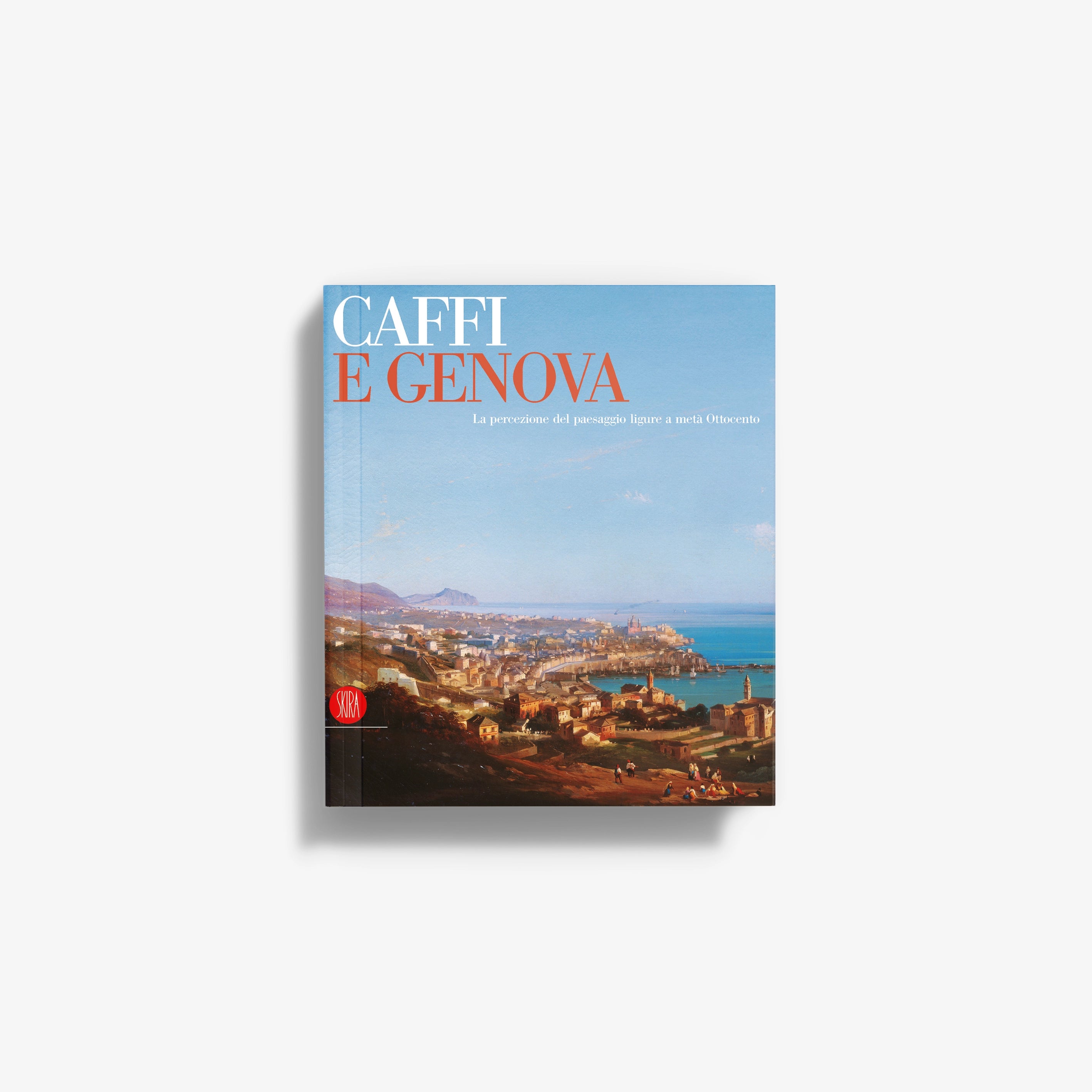 History book with blue cover, coastal harbor landscape