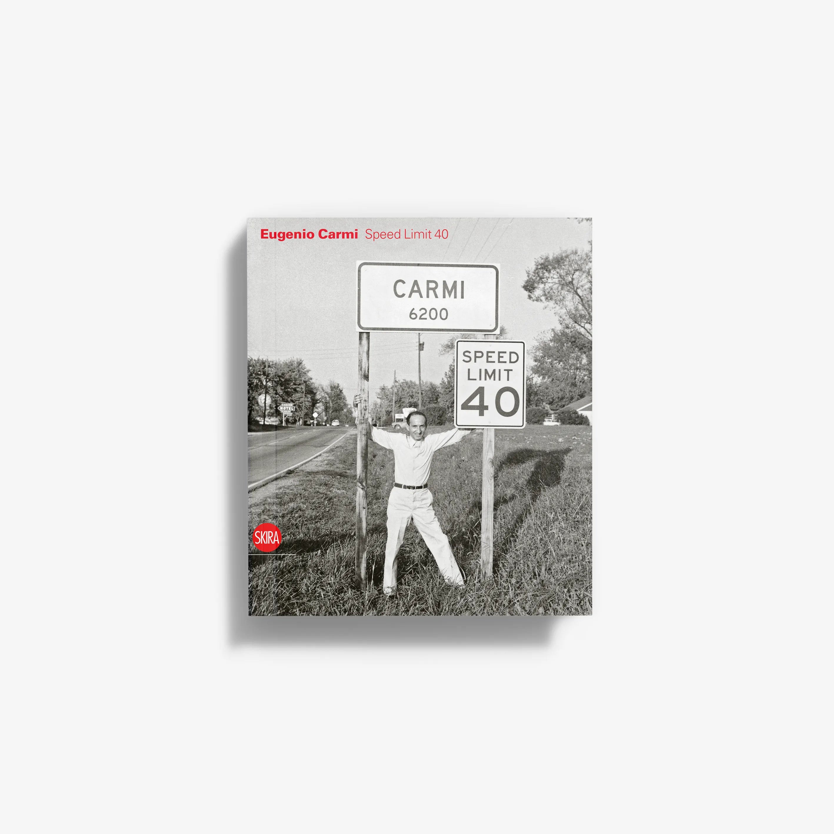 Square monochrome art print with road signs and 'Speed Limit 40' headline