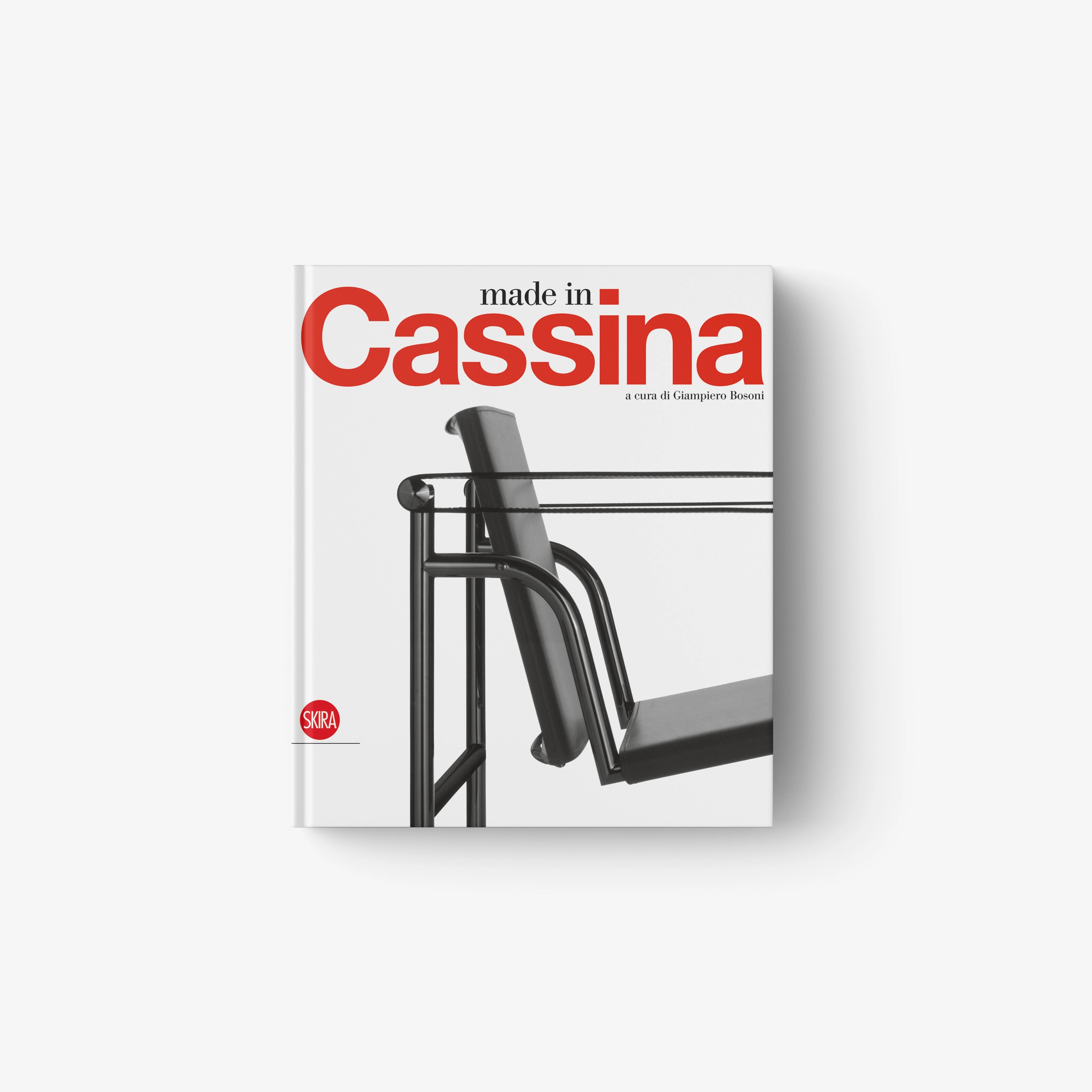 Made in Cassina book cover with black chair illustration and red logo