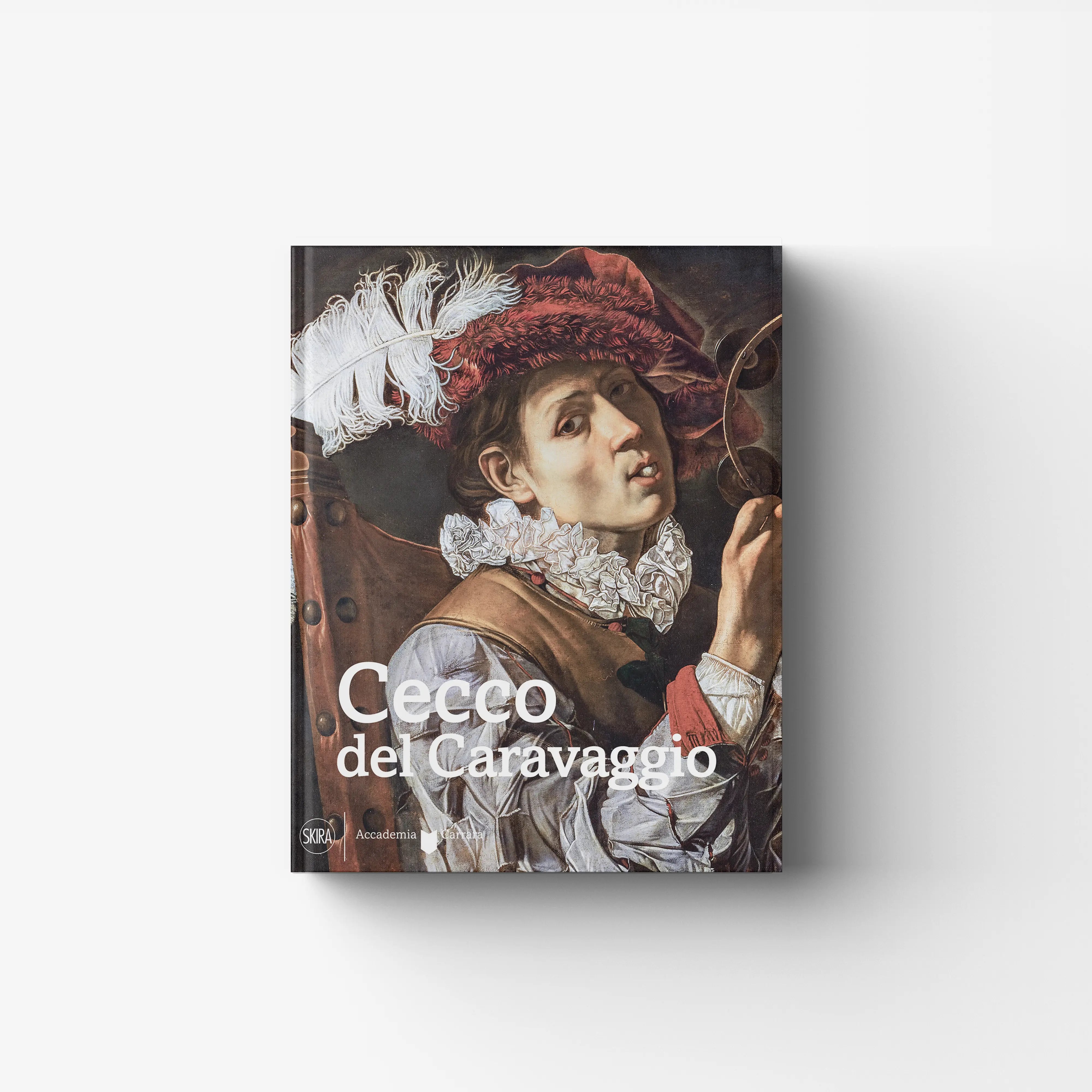 Illustrated art book Cecco del Caravaggio by Skira Arte with red and white painted figures and critical analysis of painting