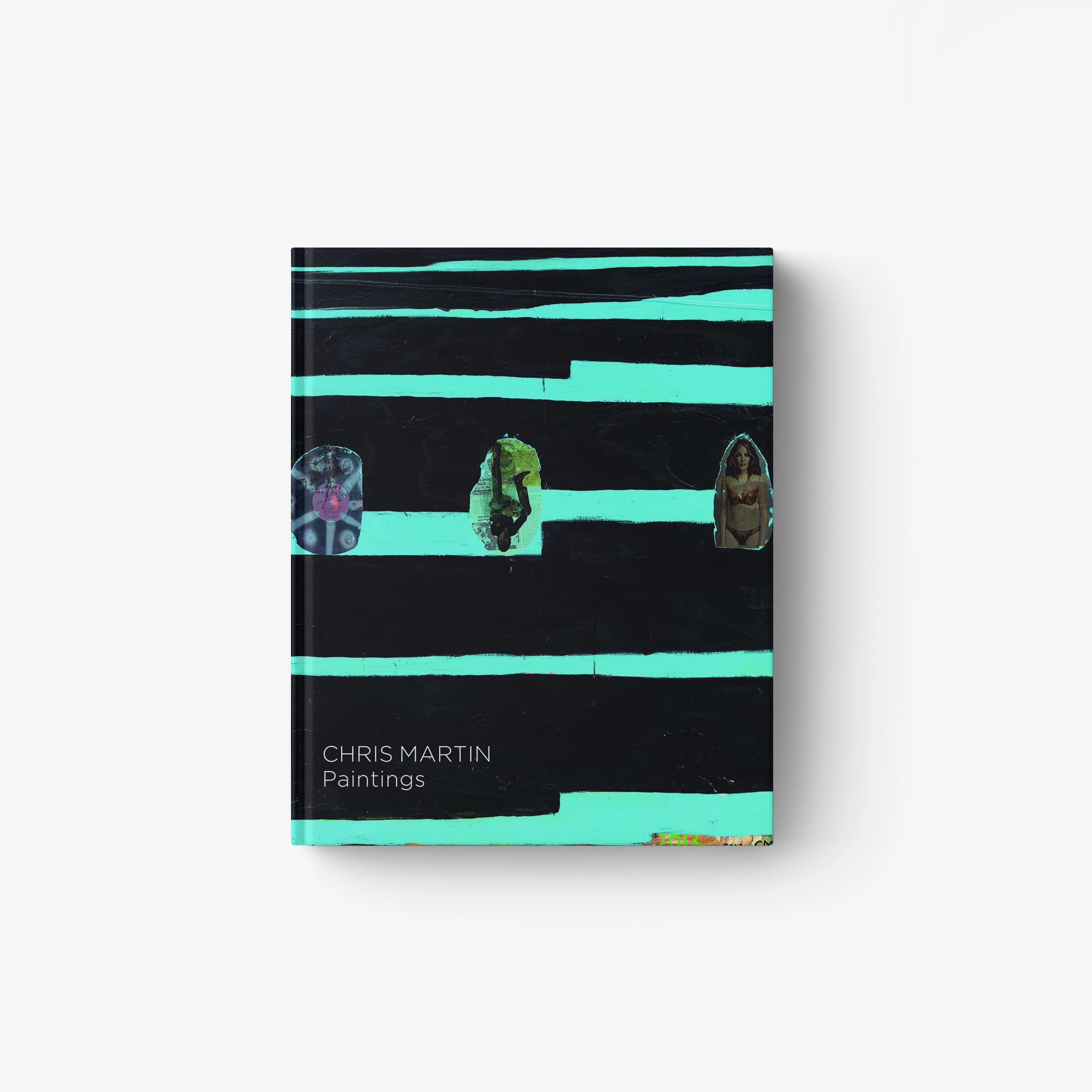 Square art book cover with turquoise and black stripes and three figure silhouettes