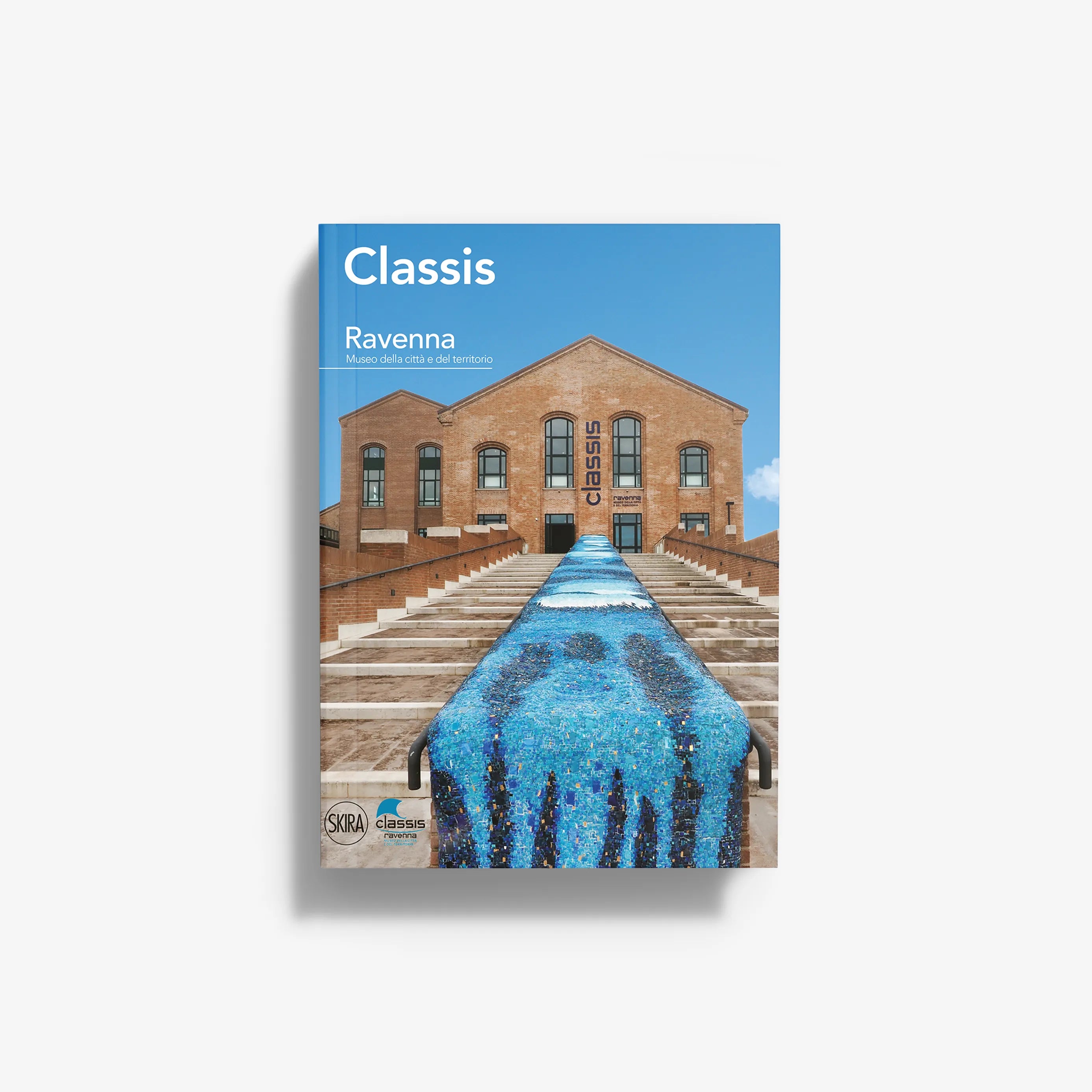 Classis book cover with building photo and blue decorative overlay