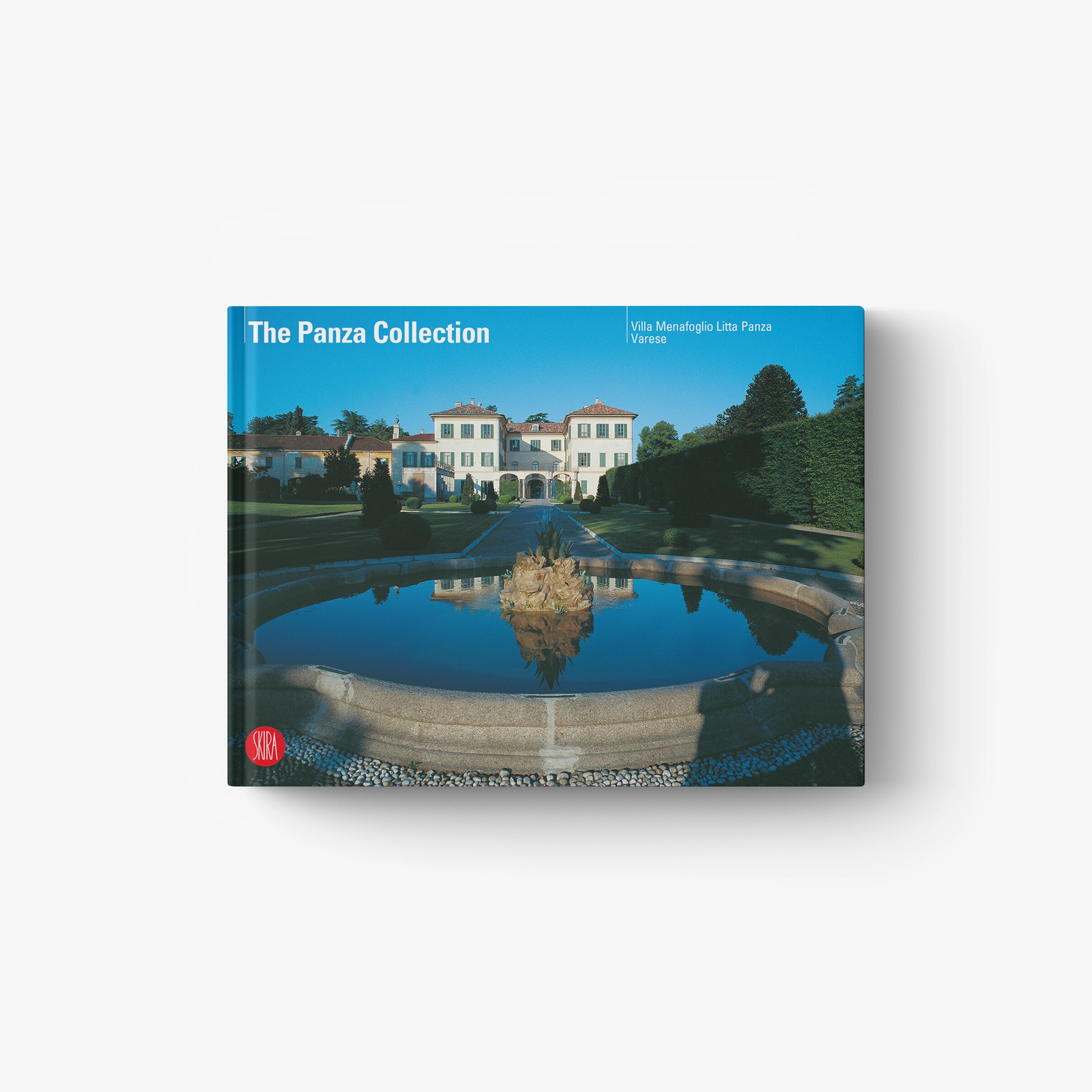 Panza Collection photo book with villa by a reflecting pool, blue cover