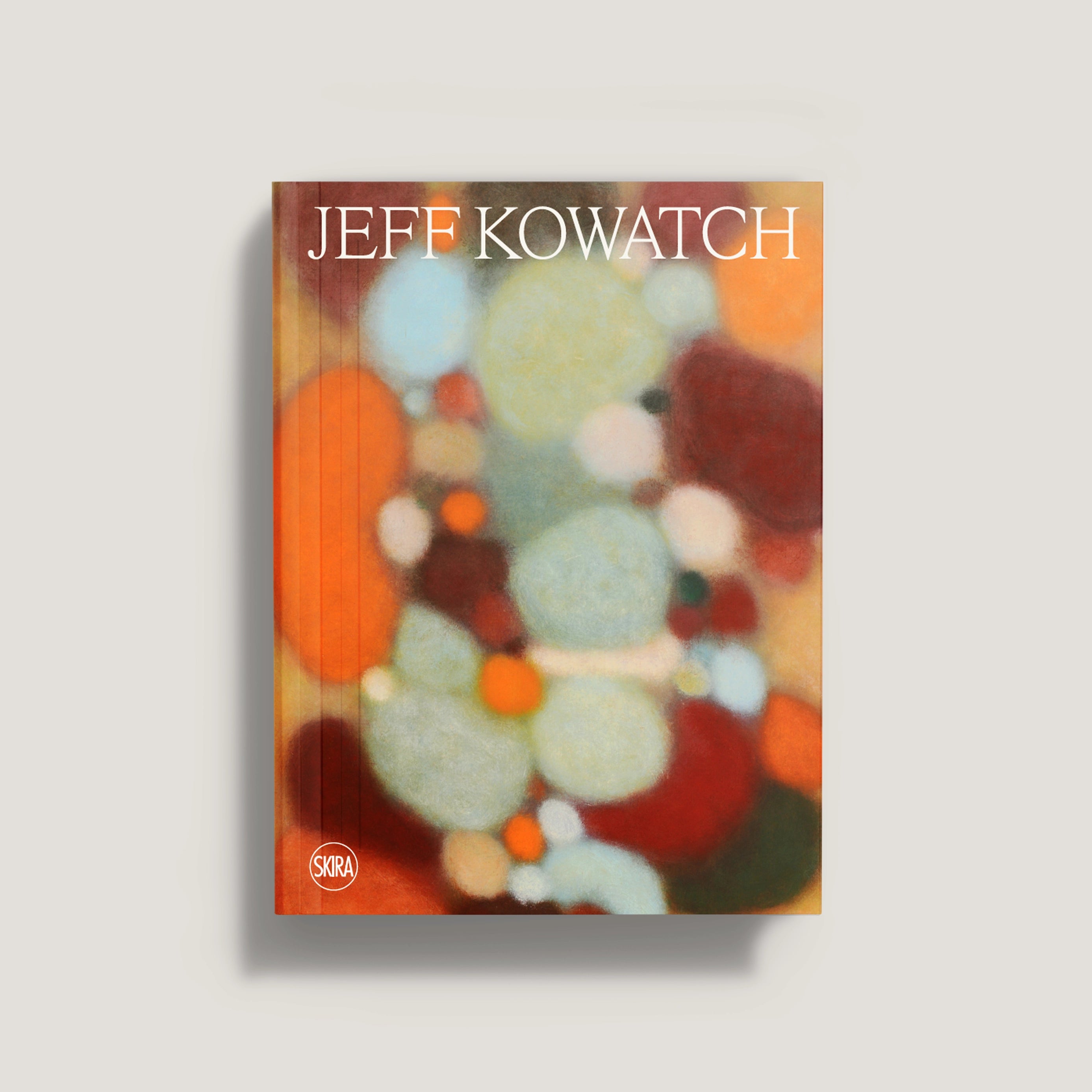 Abstract contemporary art print with soft colorful blobs in orange, aqua, cream, and brown tones.