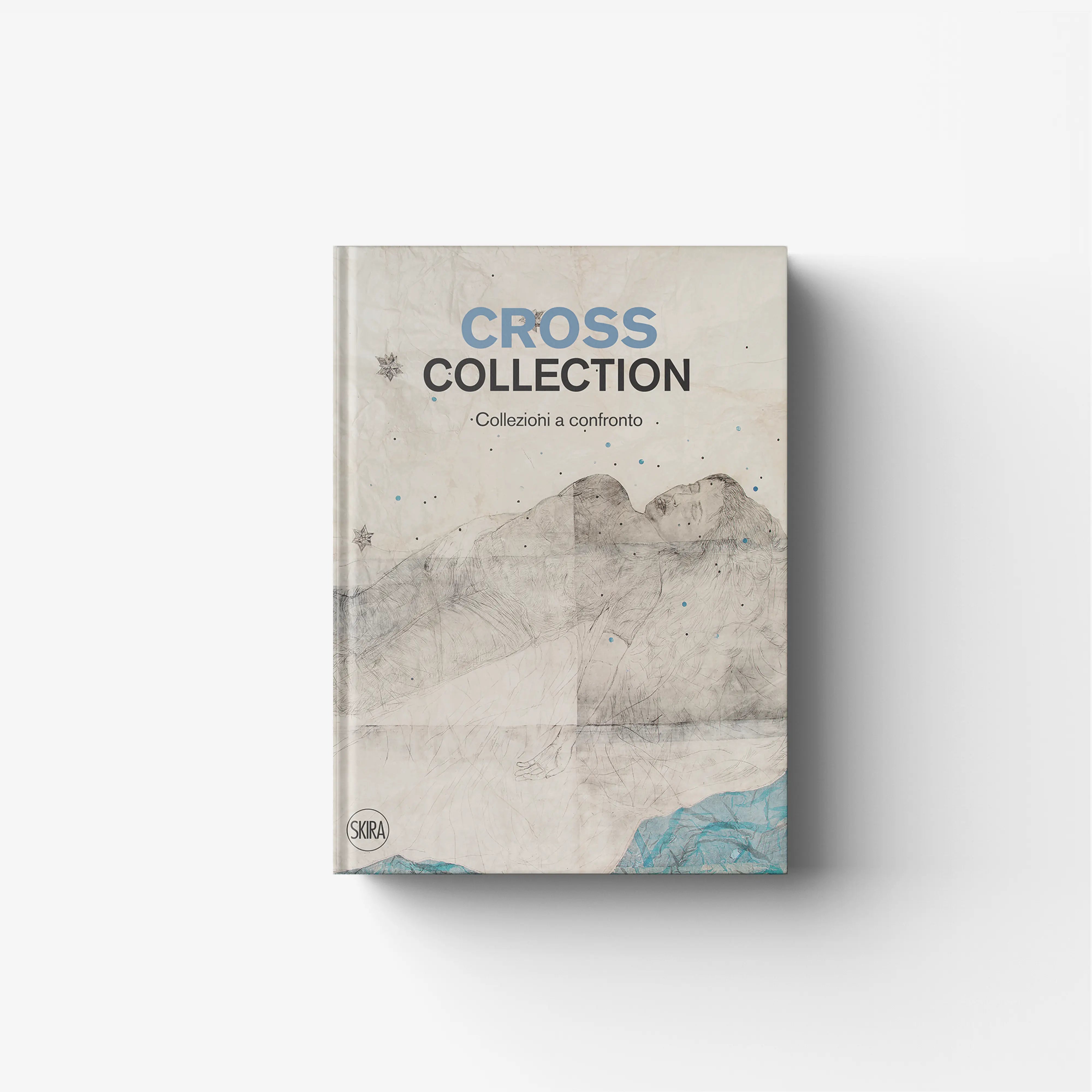 Contemporary art book in cream with blue Cross Collection text by Skira Arte, Collezione artistica theme