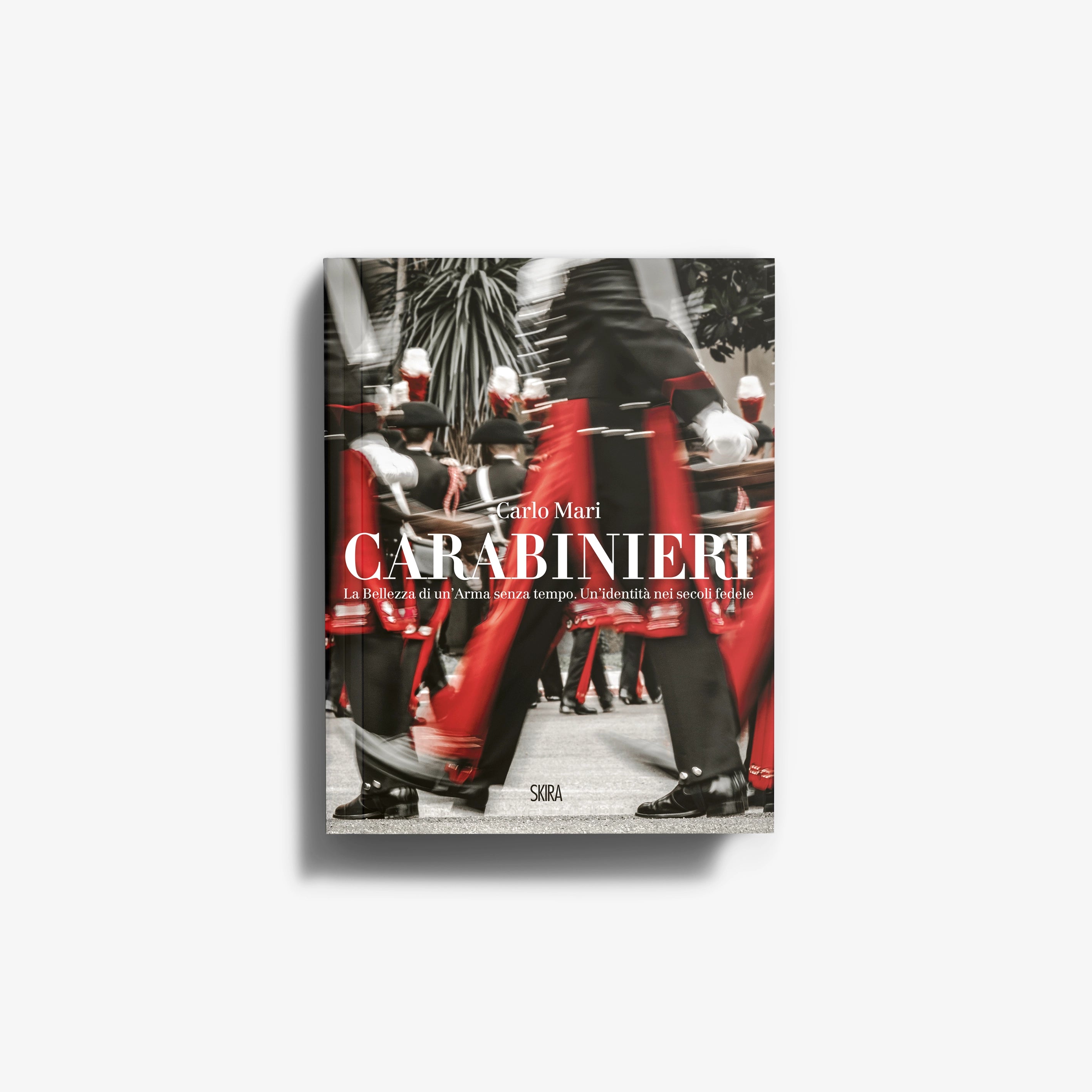 photographic book in red and black with Carlo Mari Carabinieri cover, Skira Arte, illustrated cover