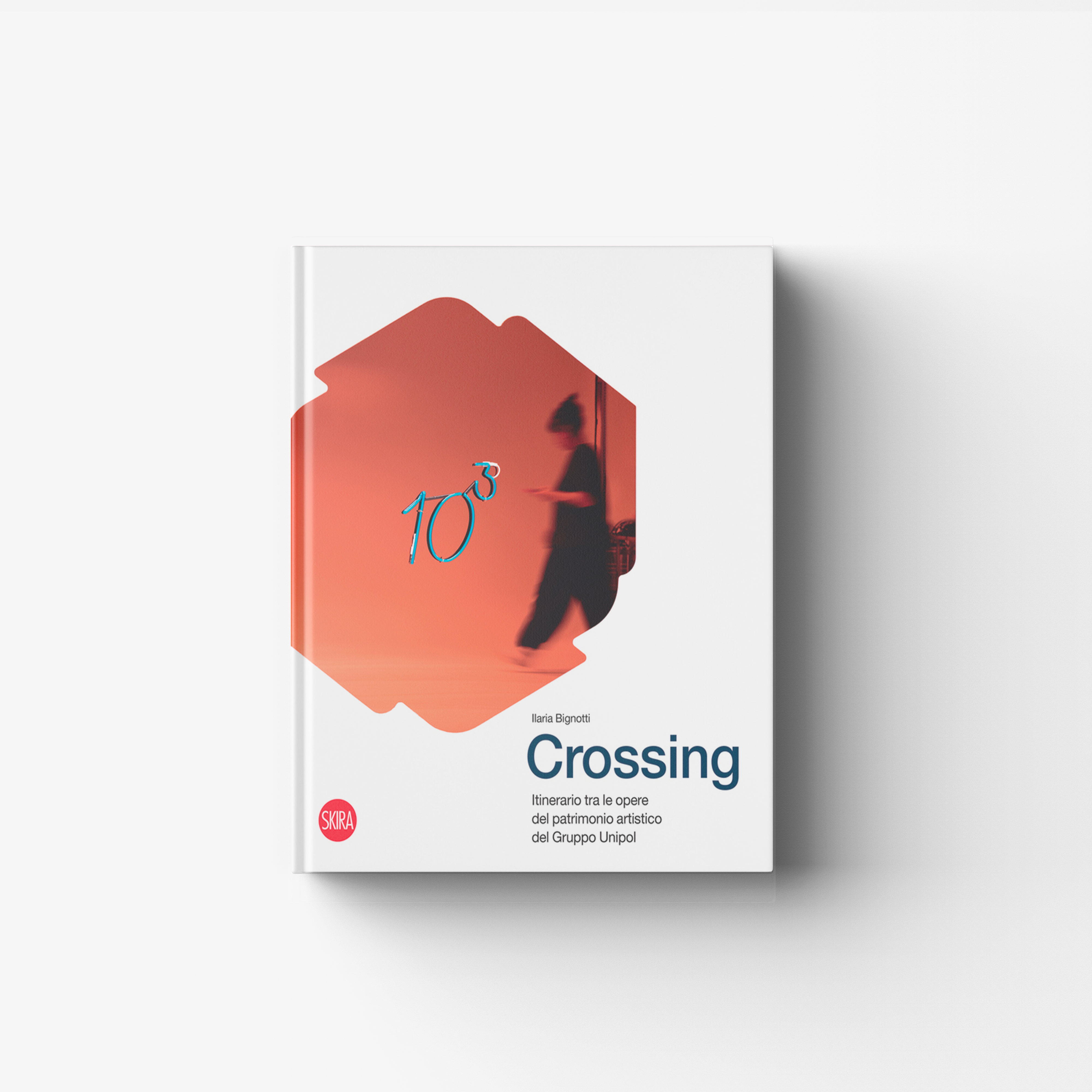 Contemporary art book in orange and red with Skira Arte branding, Crossing cover and Ilaria Bignotti credit