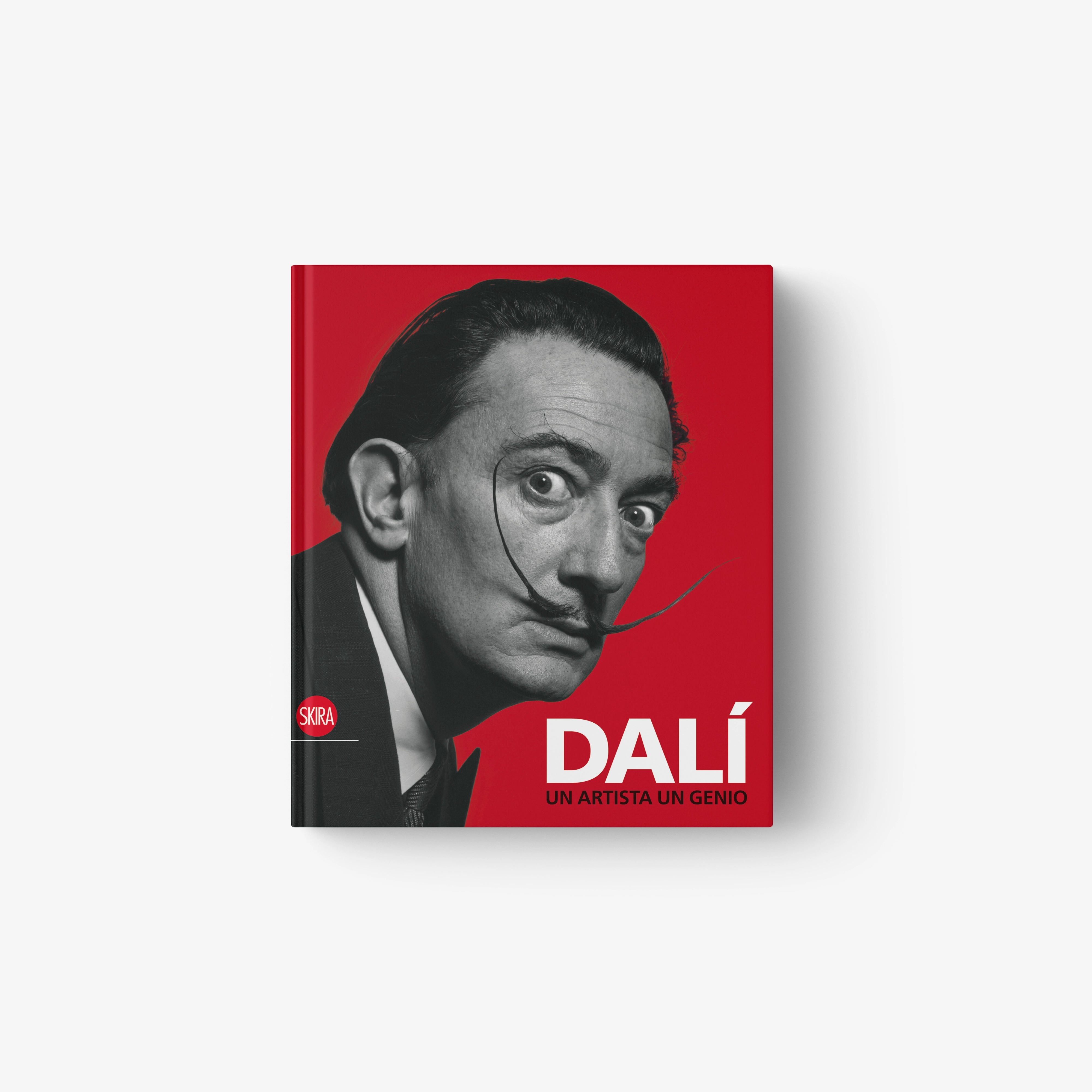 Book cover with Dalí portrait on red background