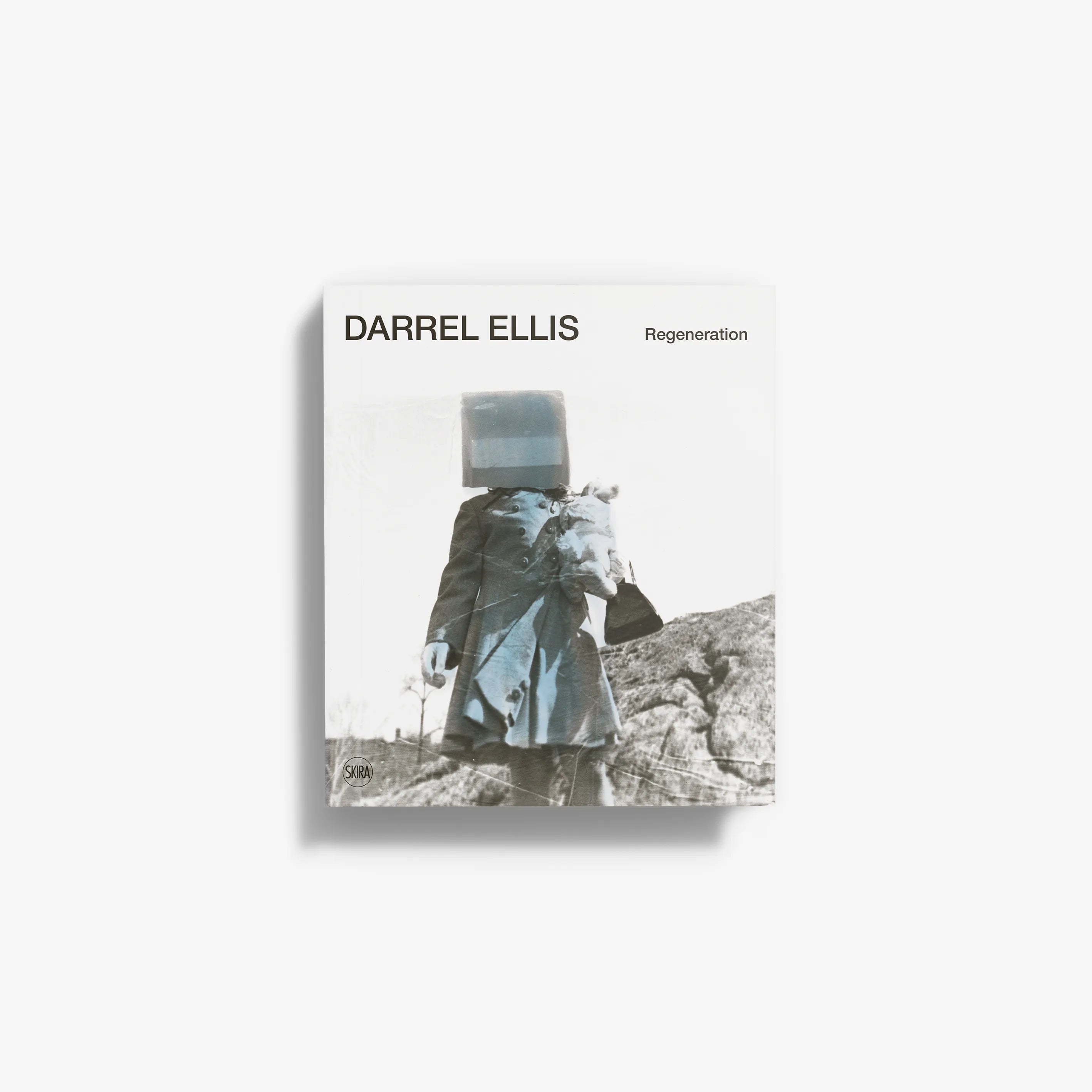 Contemporary art book by Skira Arte, Darrel Ellis Regeneration, white cover with monochrome artwork and title text