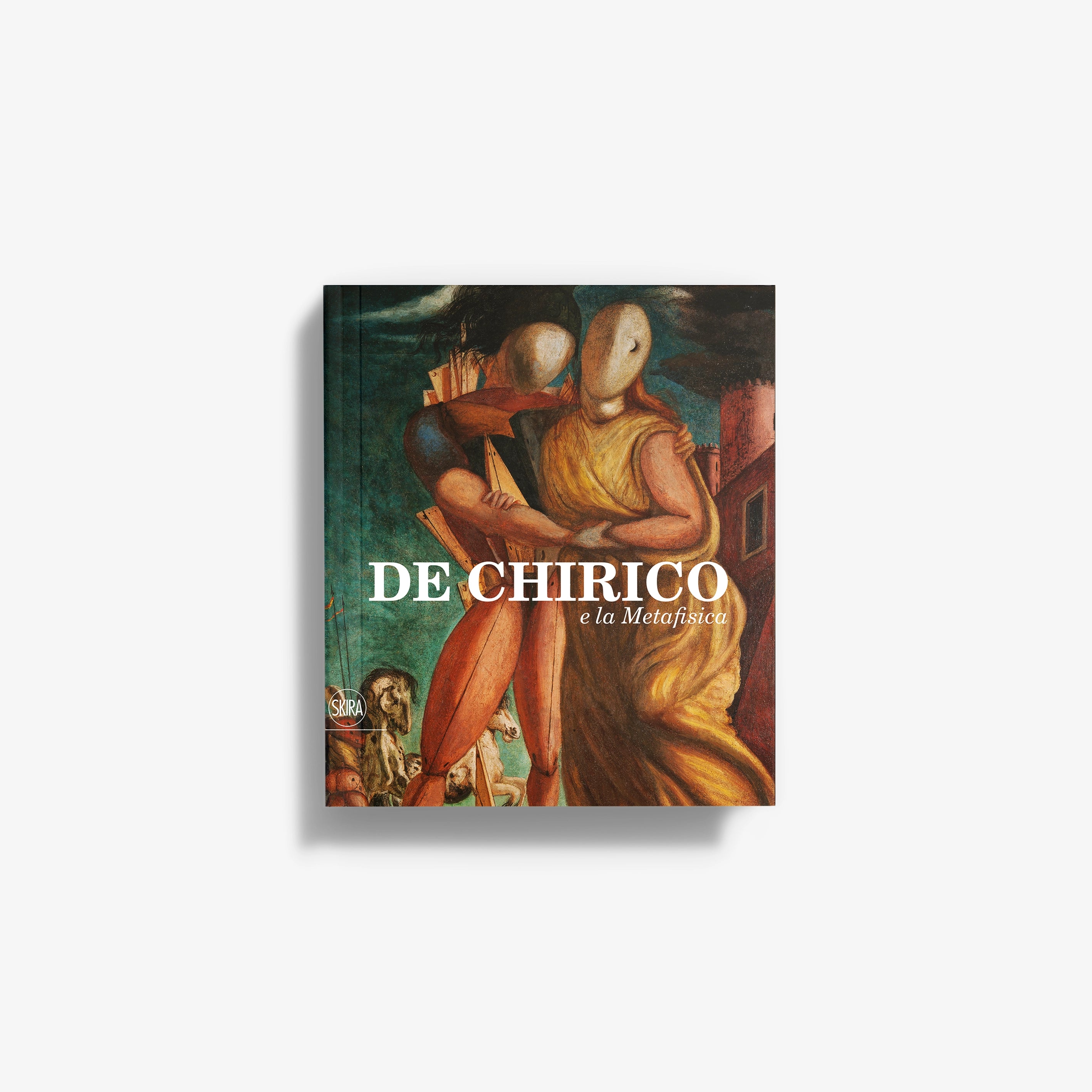 Art book with painted figure on cover, titled De Chirico and Metafisica